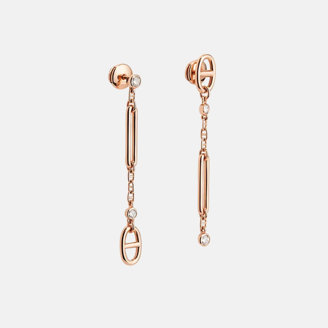 Hermes Chaos Anchor Chain Earrings Rose Gold , Front