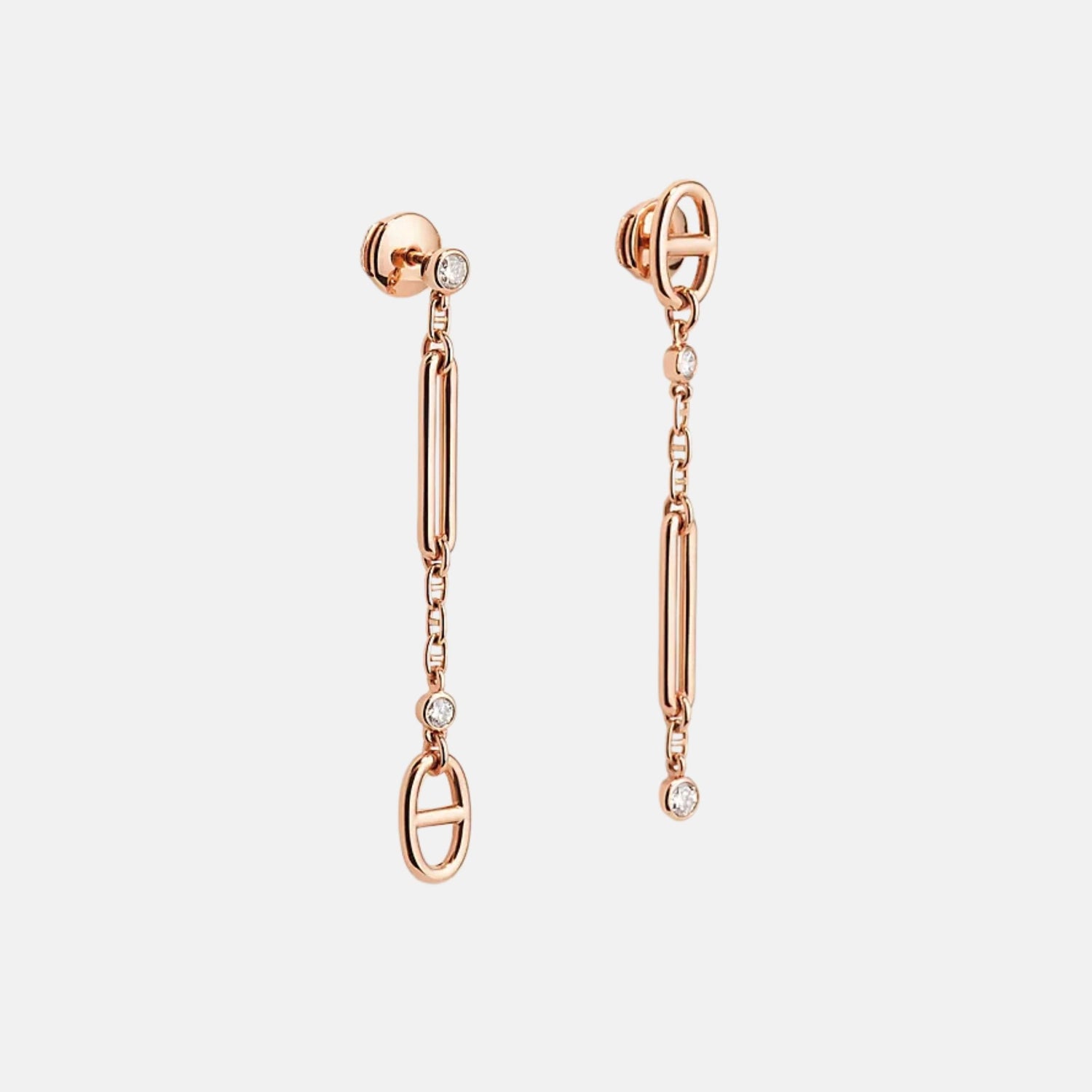 Hermes Chaos Anchor Chain Earrings Rose Gold , Front