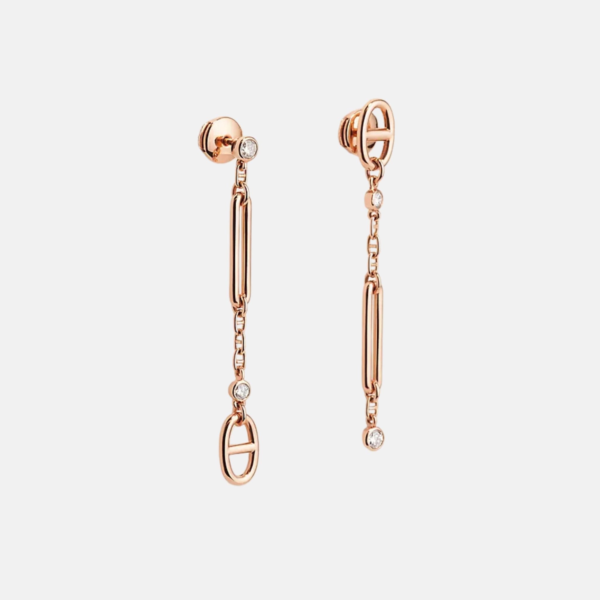 Hermes Chaos Anchor Chain Earrings Rose Gold , Front