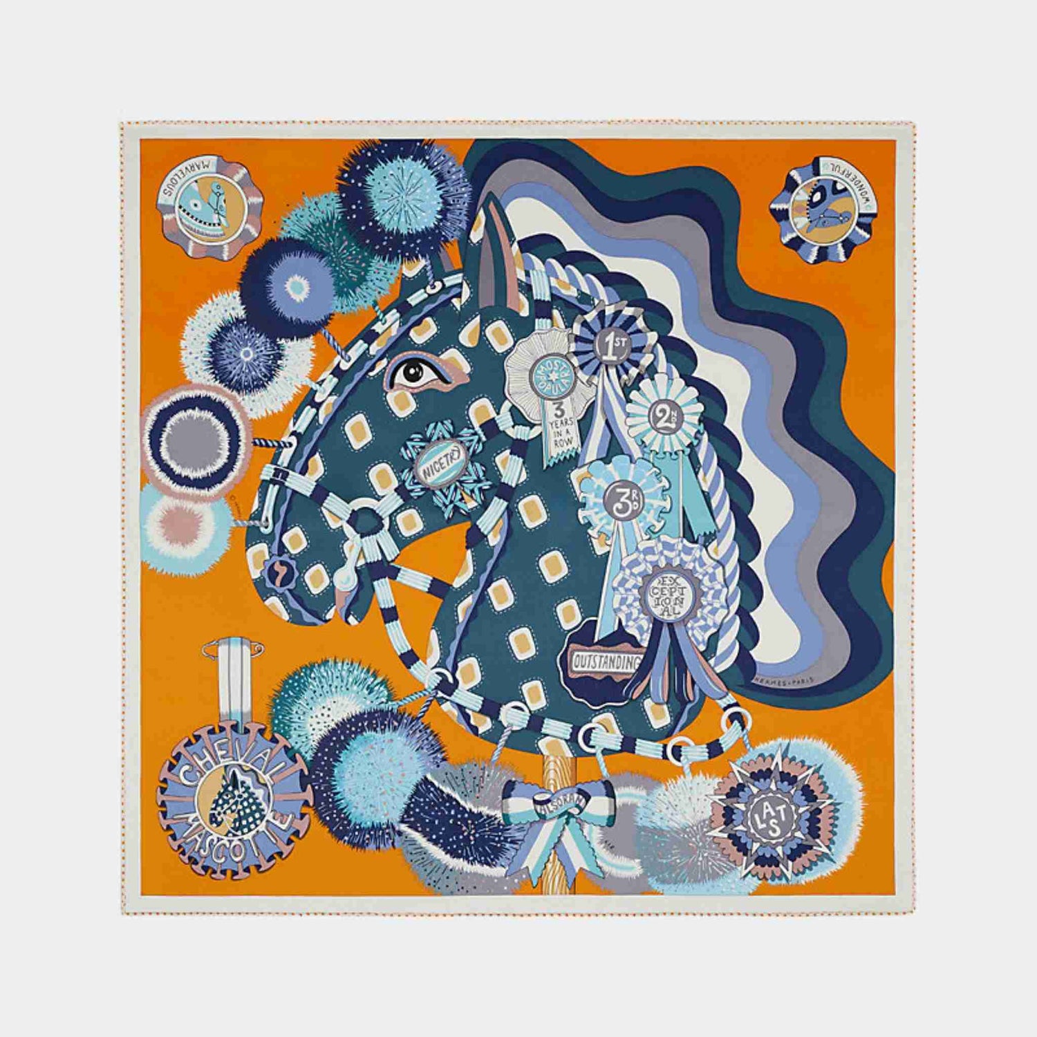 Hermes Cheval Mascotte Scarf 70, Blue