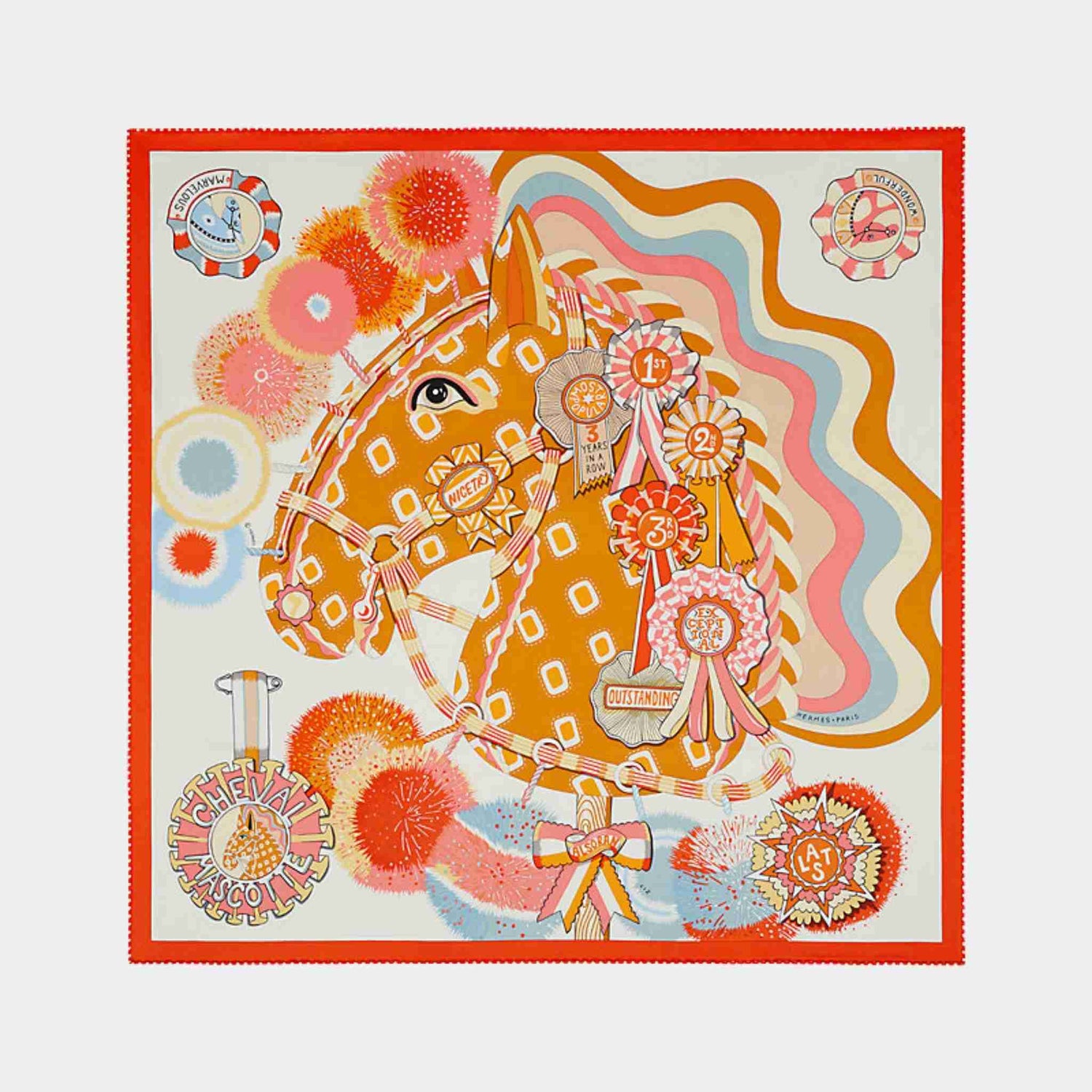 Hermes Cheval Mascotte Scarf 70, Red