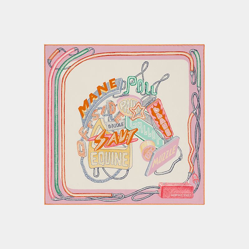 Hermes Chevaloscope Neon scarf 45, Neon, Parme, White