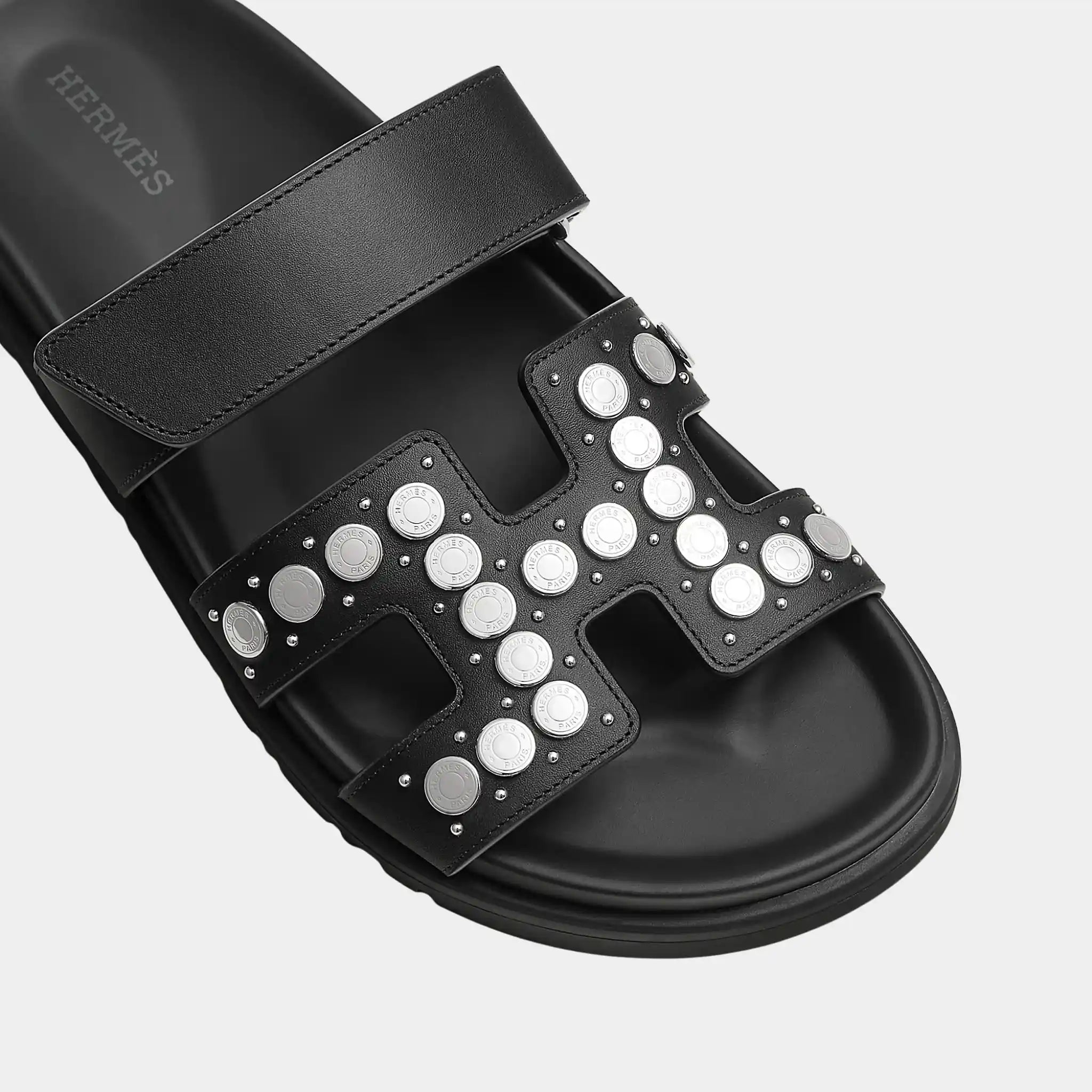 Hermes Chypre Sandal in Calfskin with Clou De Selle Stud, Noir, Top