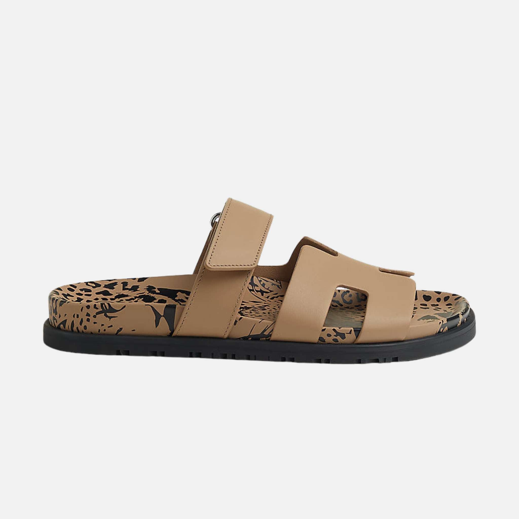 Hermes Chypre Sandal Calfskin Print Sole, Beige Argile, Side