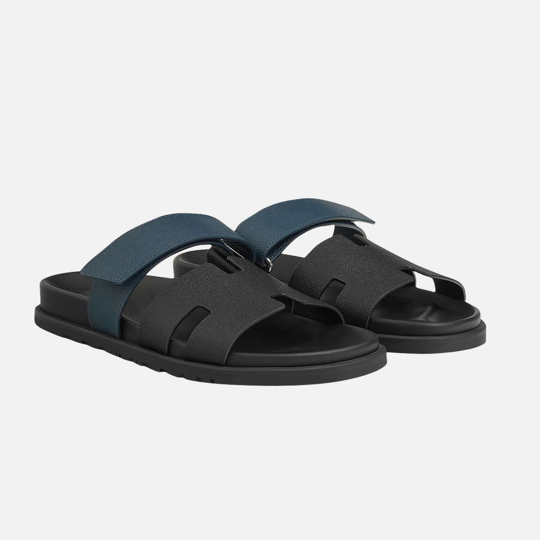 Hermes Chypre Sandal Epsom Black Bleu Men, Front