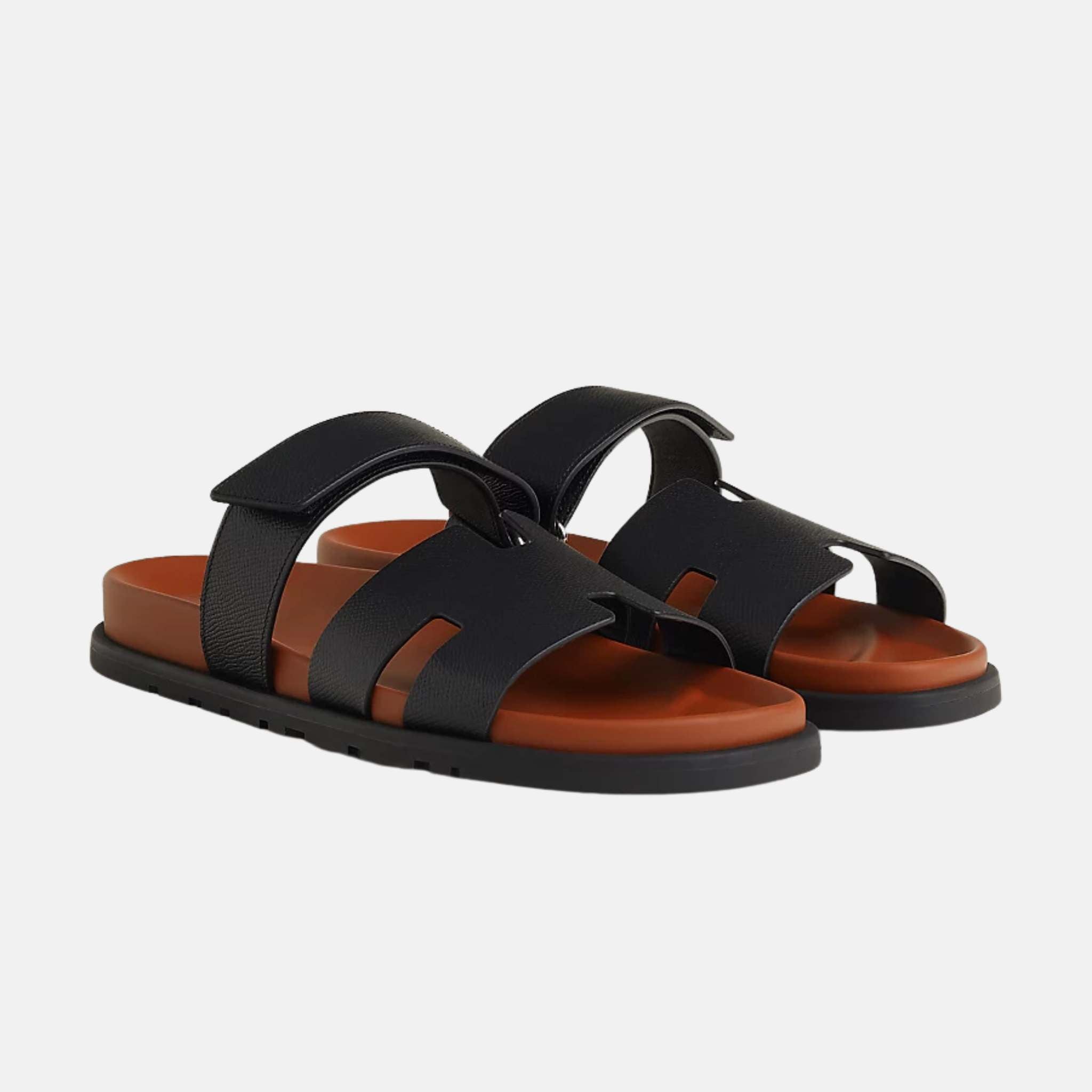 Hermes Chypre Sandal Epsom ,Noir / Naturel, Front