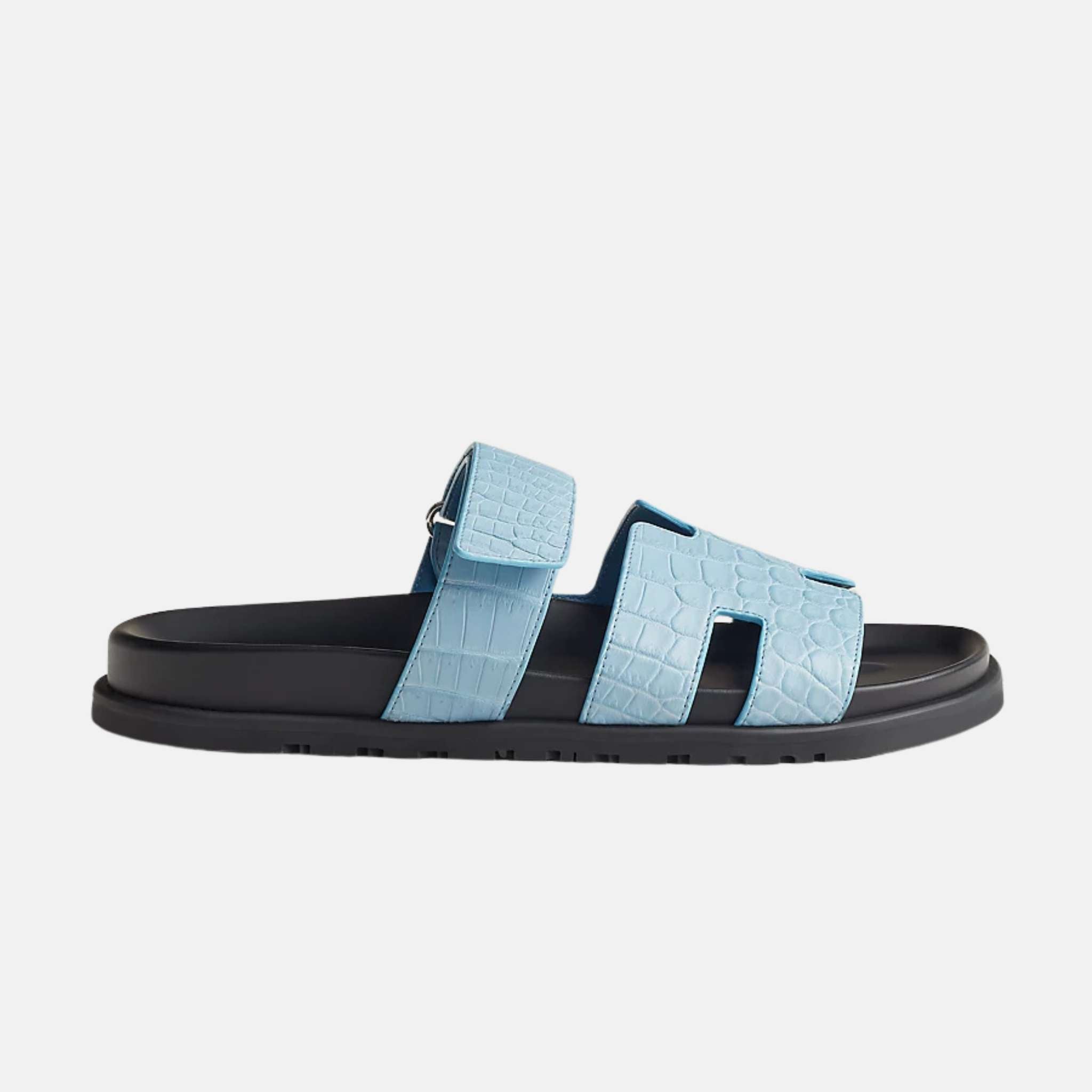 Hermes Chypre Sandal Matte Mississippiensis Alligator, Bleu Cameo, Side