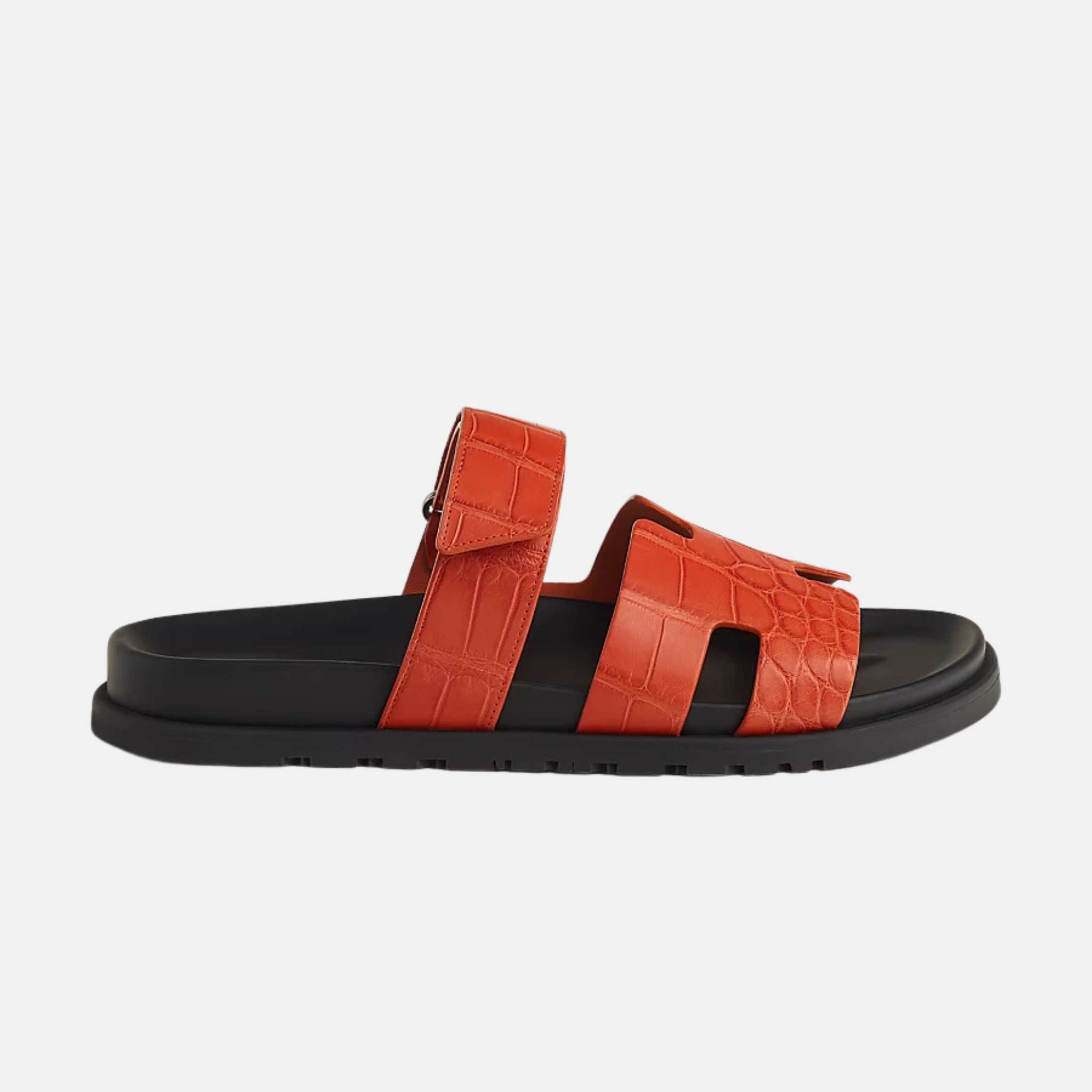 Hermes Chypre Sandal Matte Mississippiensis Alligator, Orange Nacarat, Side