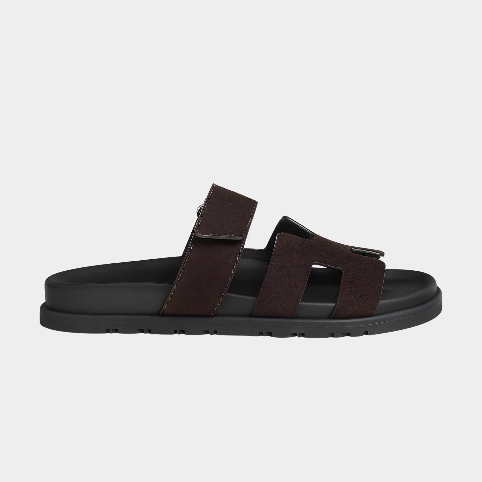 Hermes Chypre Sandals Suede Goatskin Women, Marron Ebene, Side