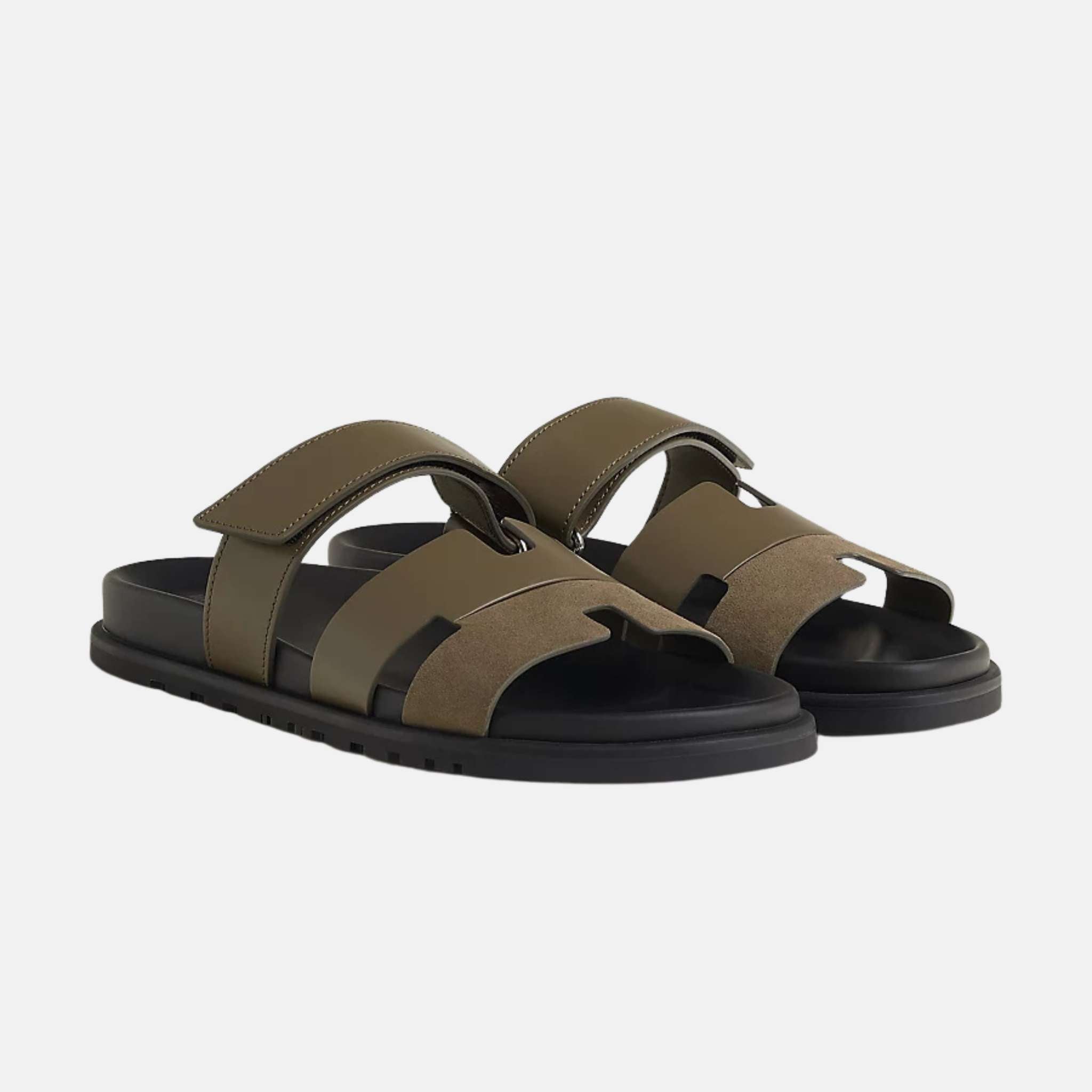 Hermes Chypre Sandal Two Tone,Vert Toundra / Noir, Front