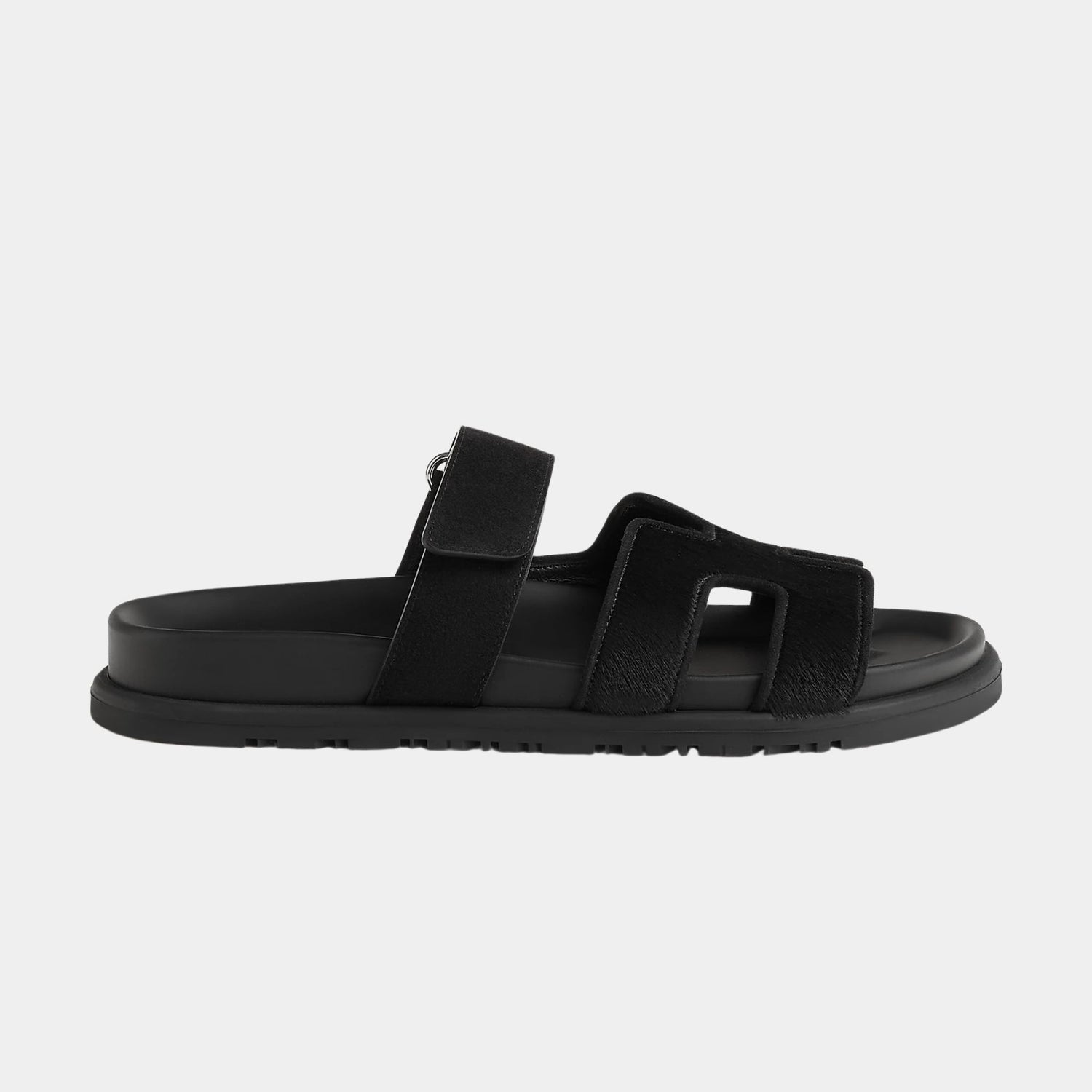 Hermes Chypre Sandals Black Calfskin Suede, Side