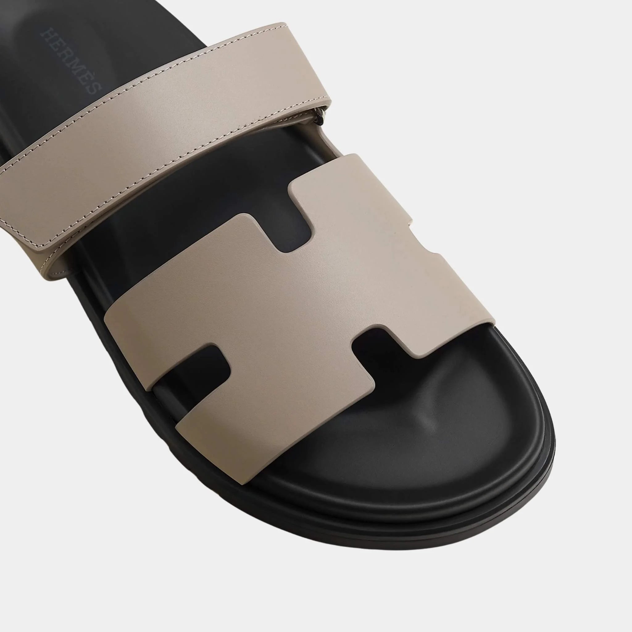 Hermes Chypre Sandals Calfskin Men, Beige Galet, Top