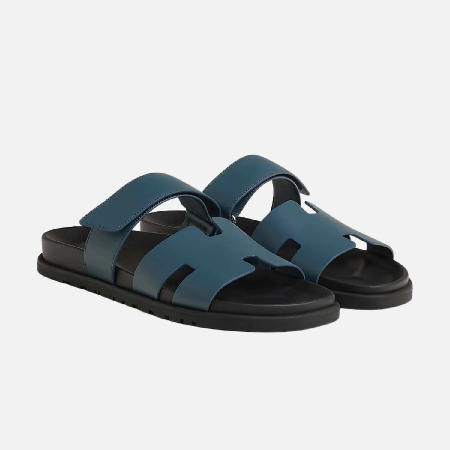 Hermes Chypre Sandals Calfskin Men, Bleu Turquin, Front