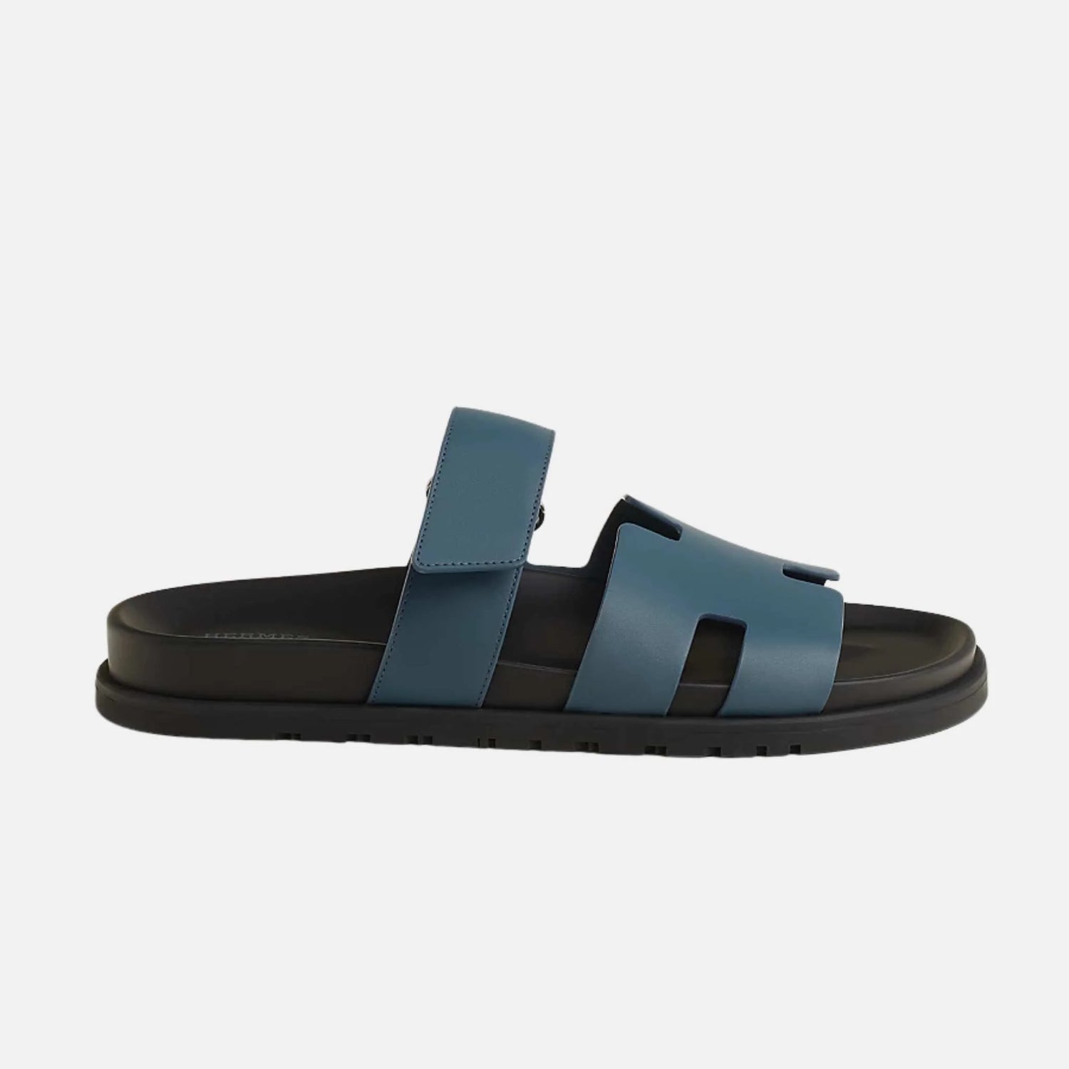 Hermes Chypre Sandals Calfskin Men, Bleu Turquin, Side