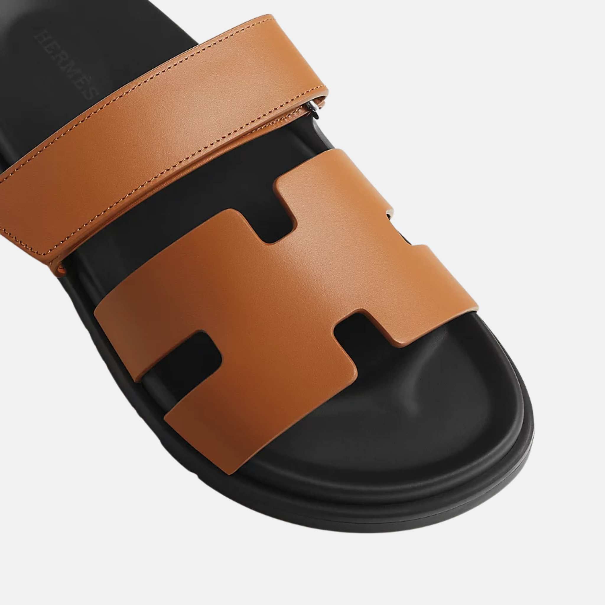 Hermes Chypre Sandals Calfskin, Naturel, Closeup