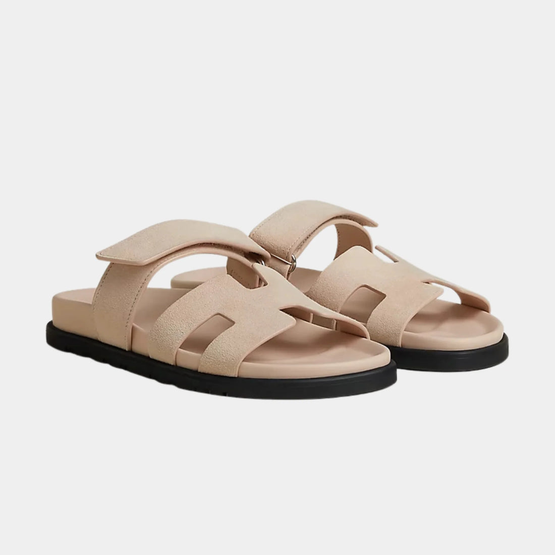 Hermes Chypre Sandals in Suede Goatskin Women, Beige Nude, Front