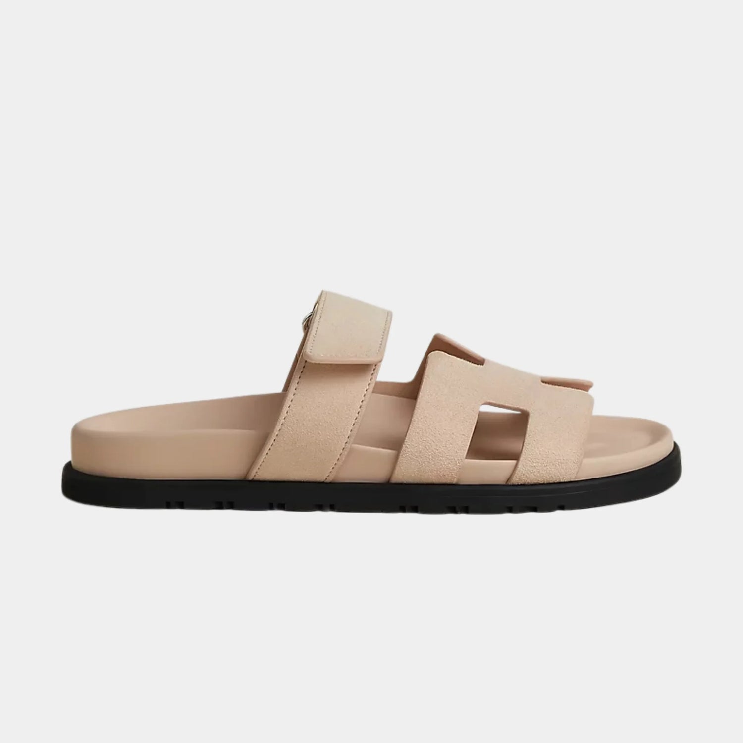 Hermes Chypre Sandals in Suede Goatskin Women, Beige Nude, Side