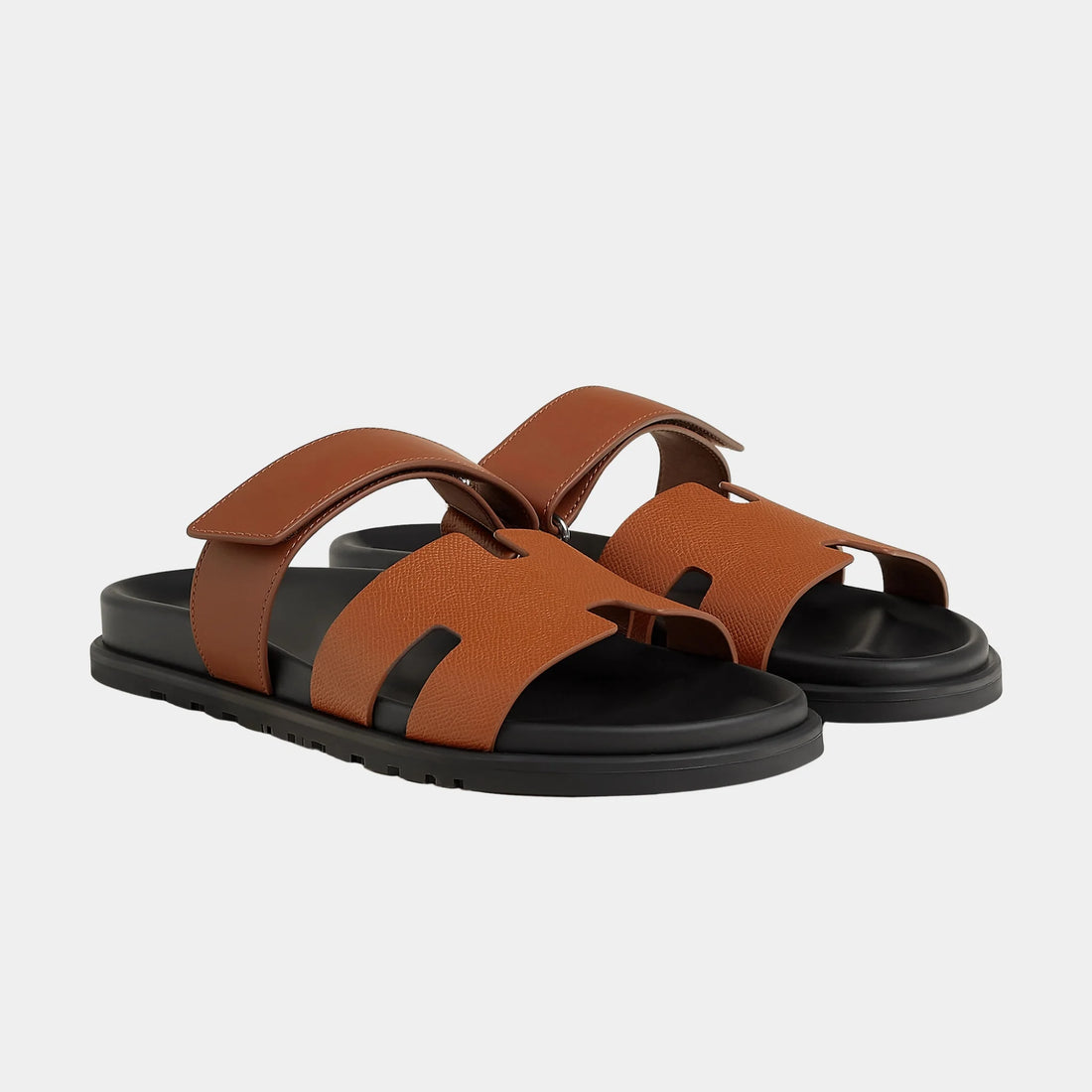 Hermes Chypre Sandals Men in Calfskin and Epsom Heritage Calfskin, Gold, Front