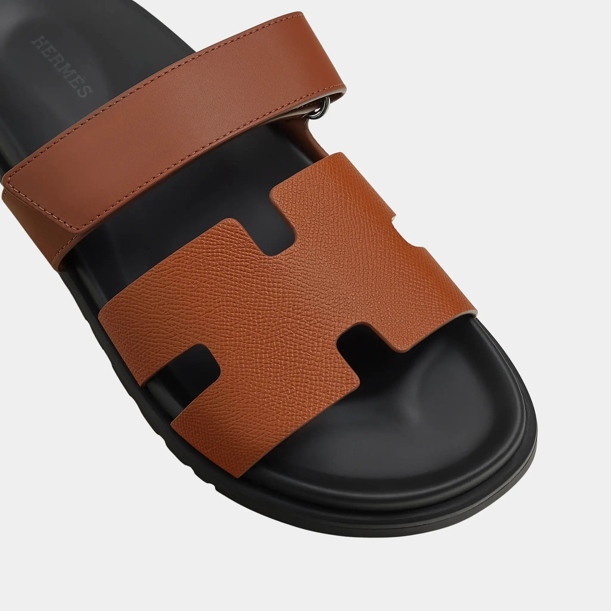 Hermes Chypre Sandals Men in Calfskin and Epsom Heritage Calfskin, Gold, Top