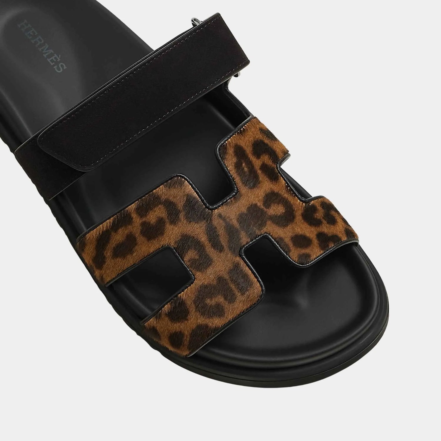 Hermes Chypre Sandals in Moire Calfskin and Suede Goatskin, Gold, Noir, Top
