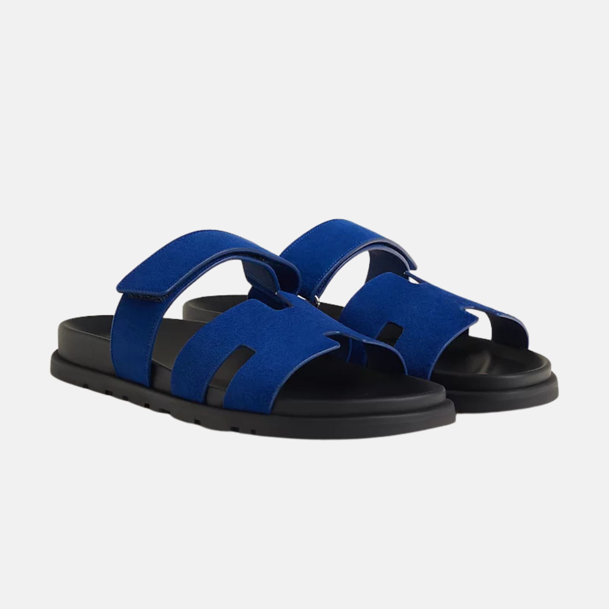 Hermes Chypre Sandals Suede Goatskin, Bleu Smalt, Front