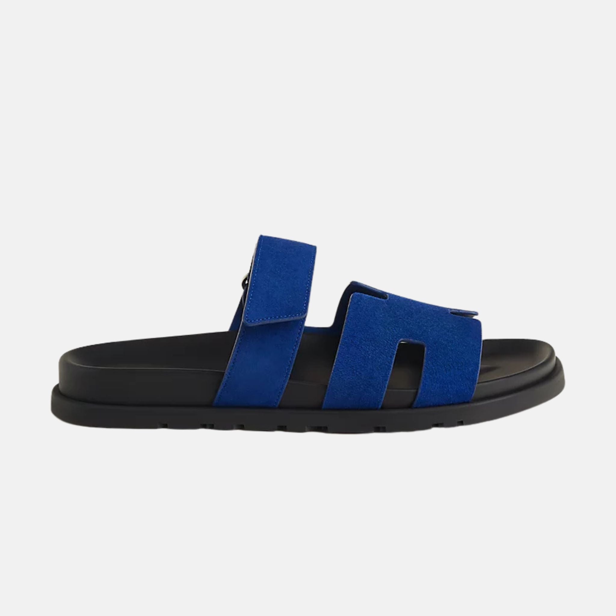 Hermes Chypre Sandals Suede Goatskin, Bleu Smalt, Side