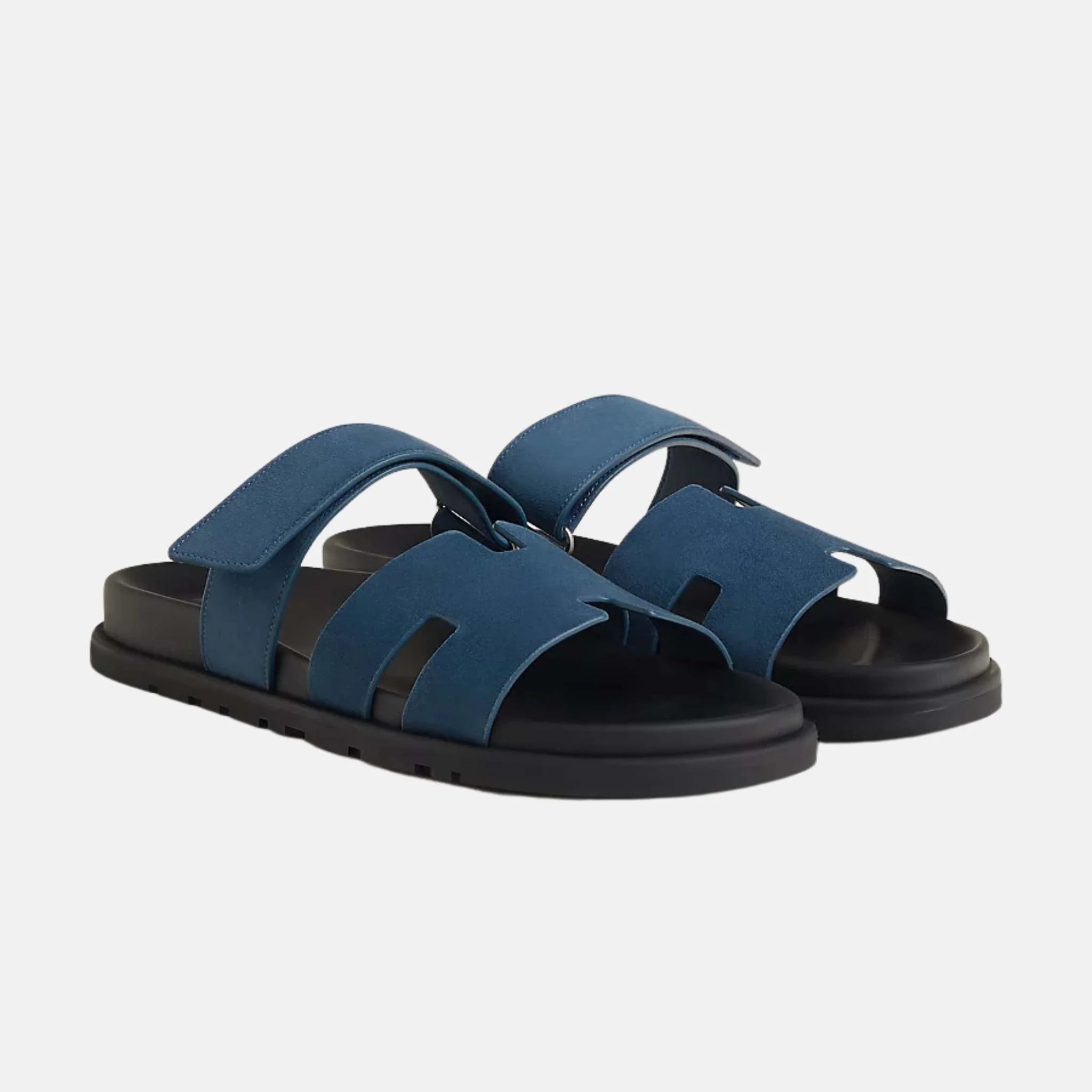 Hermes Chypre Sandals Suede Goatskin Men, Bleu Turquin, Front