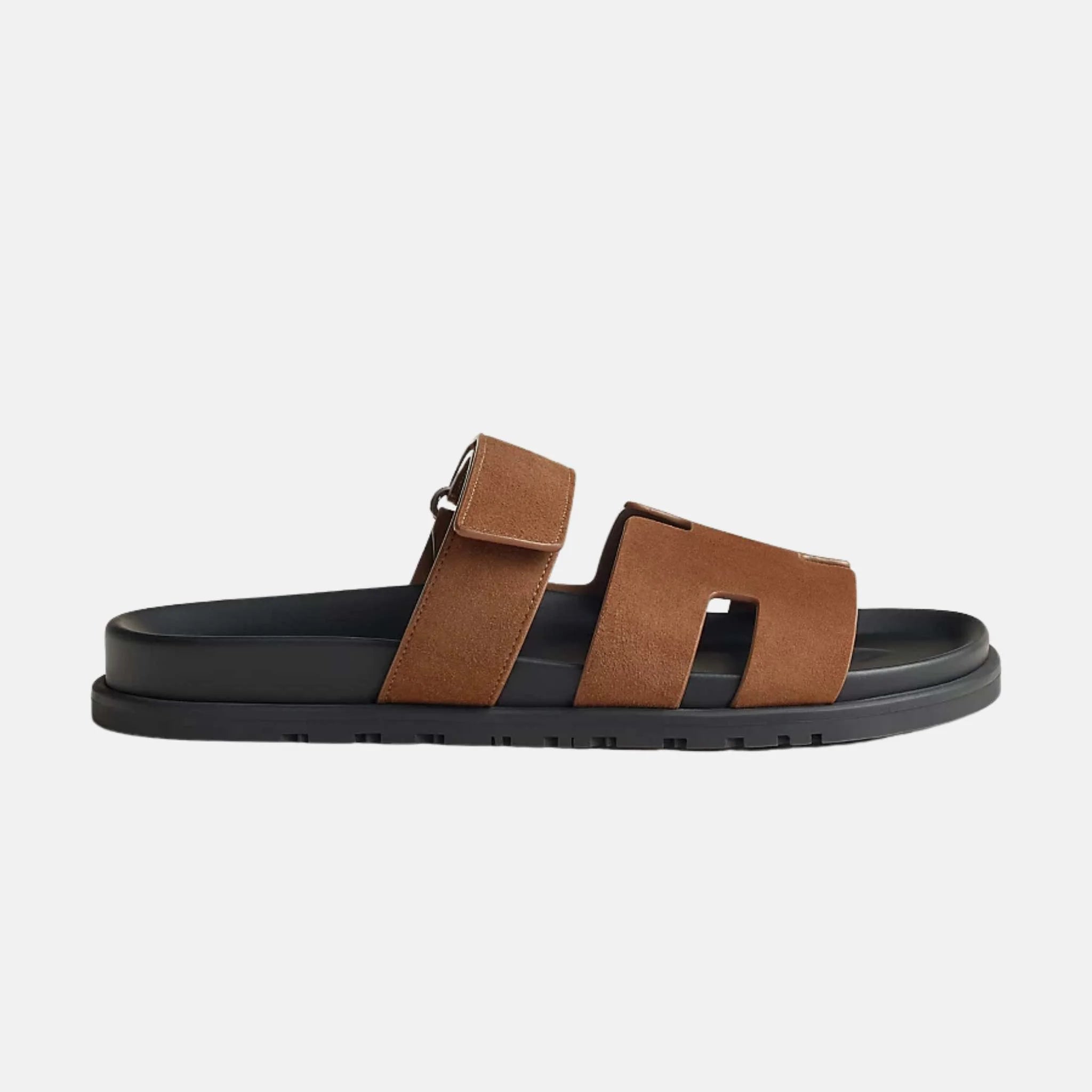 Hermes Chypre Sandals Suede Goatskin Men, Brun Fume, Side