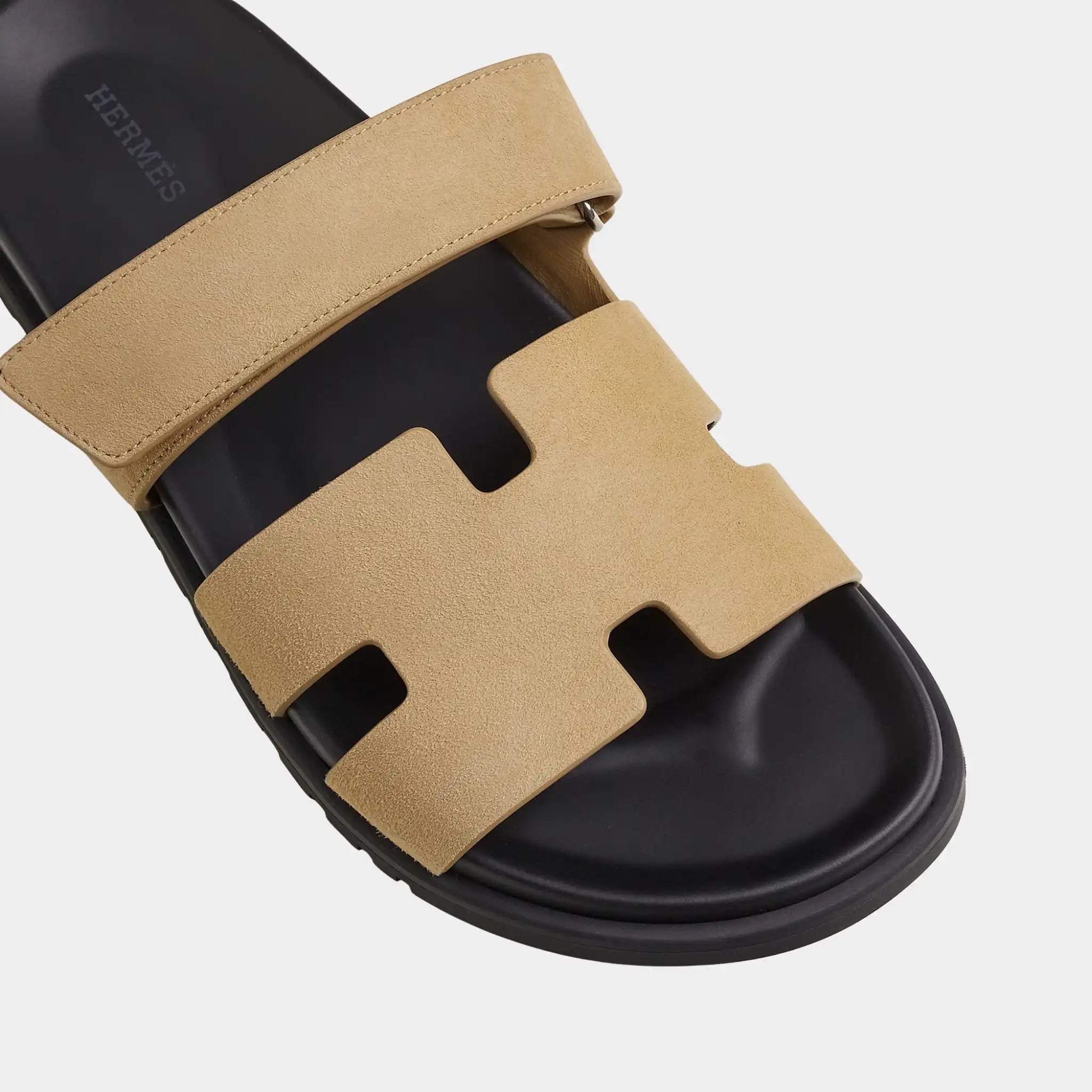 Hermes Chypre Sandals Suede Goatskin Men, Beige Albatre, Top