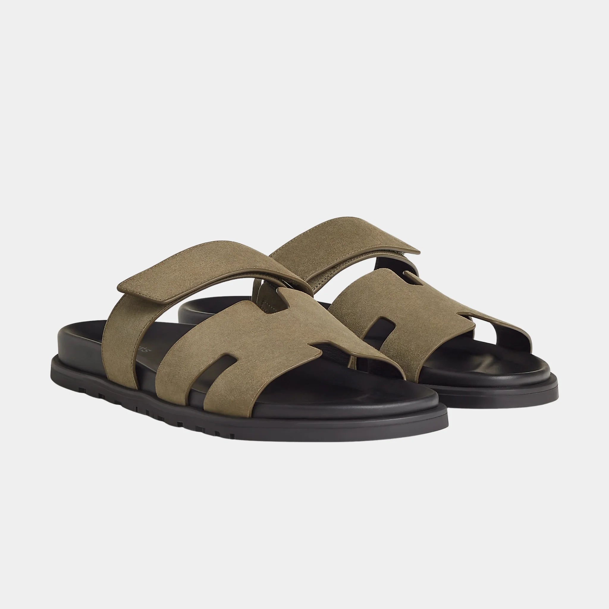 Hermes Chypre Sandals Suede Goatskin Men, vert toundra , Front