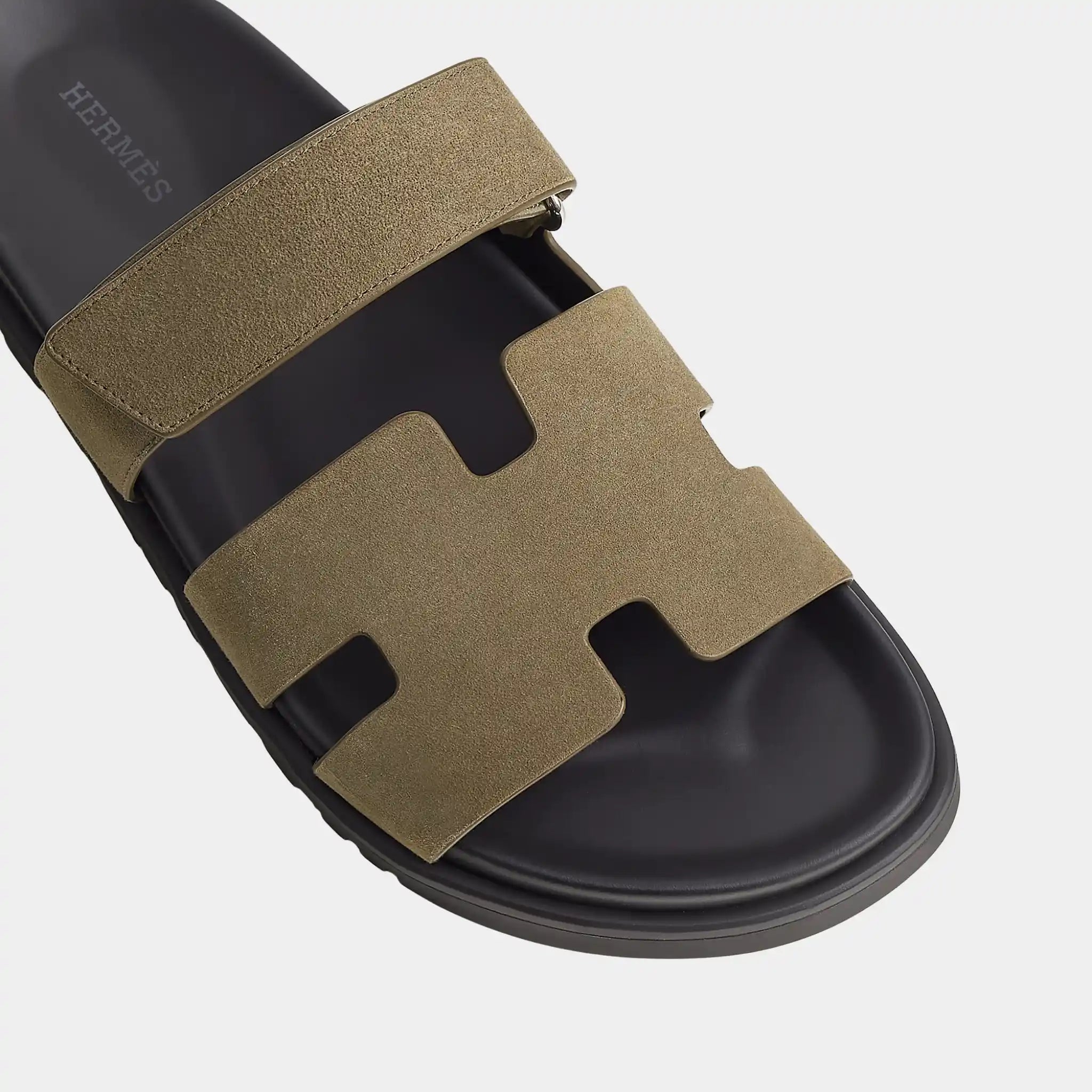 Hermes Chypre Sandals Suede Goatskin Men, vert toundra , Top