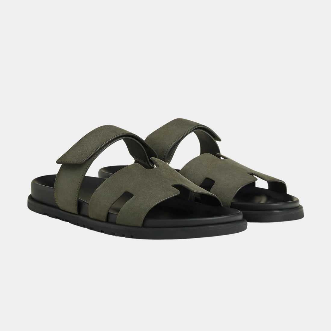 Hermes Chypre Sandals Suede Goatskin Men, Vert Foret, Front