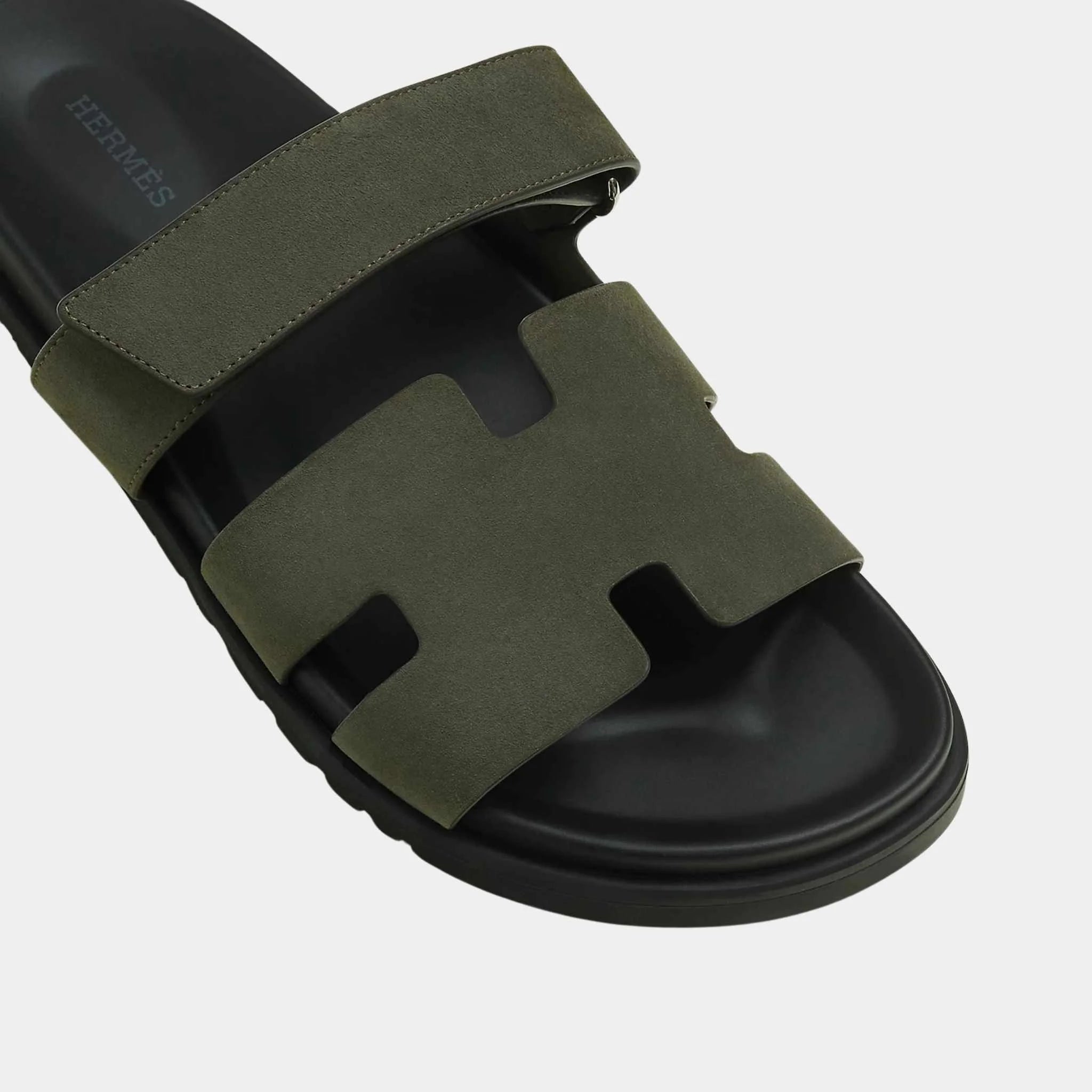 Hermes Chypre Sandals Suede Goatskin Men, Vert Foret, Top