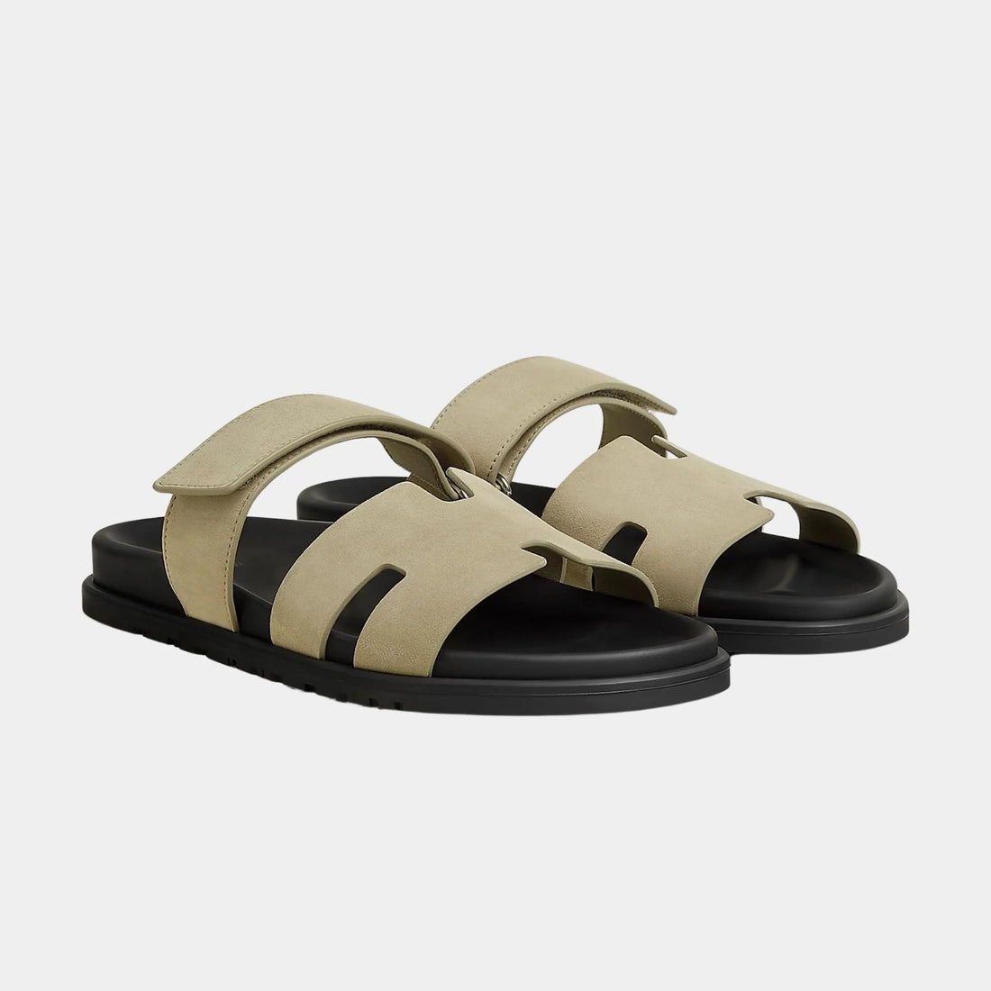 Hermes Chypre Sandals Suede Goatskin Men, Vert Mosaique, Front