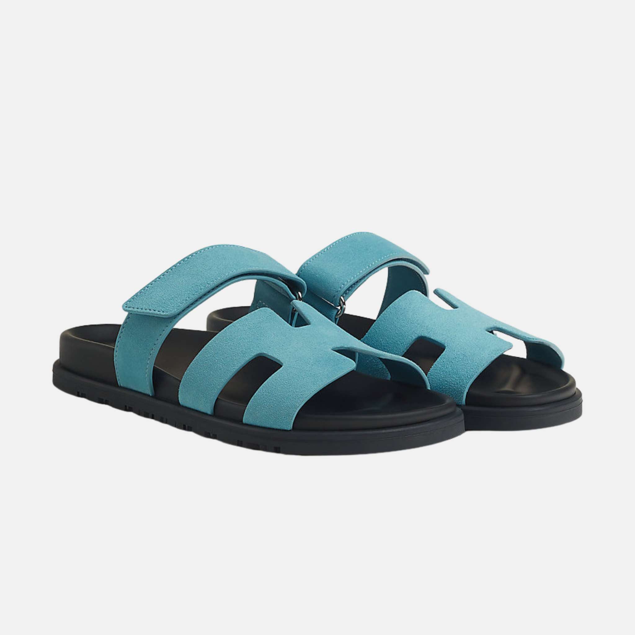 Hermes Chypre Sandals Suede Goatskin Women, Bleu Mineral, Front