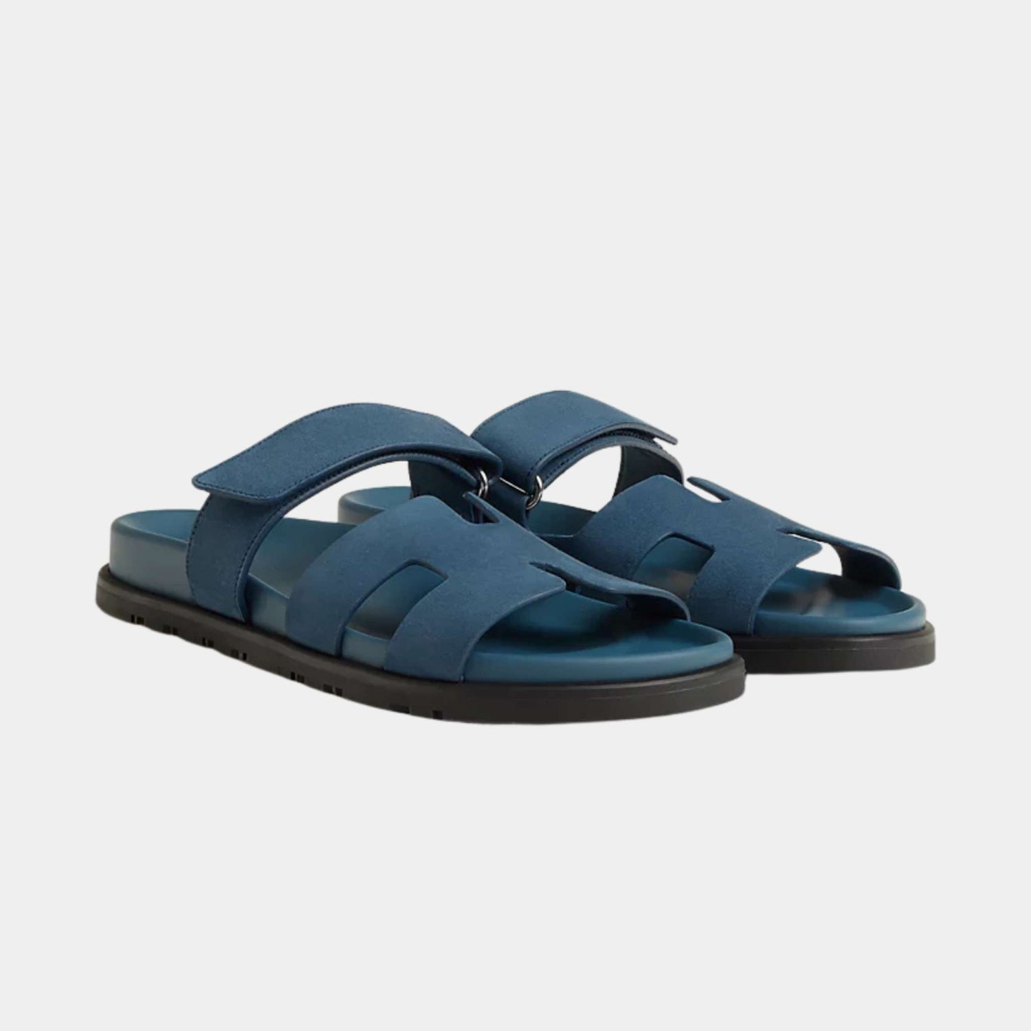 Hermes Chypre Sandals Suede Goatskin Women, Bleu Turquin, Front