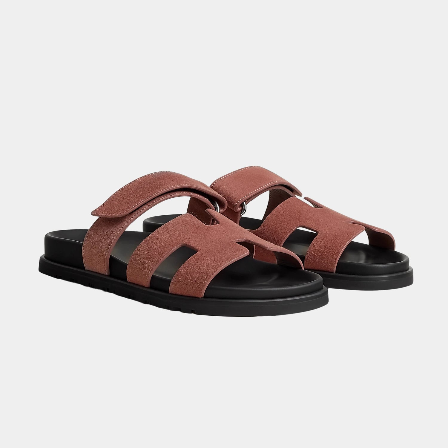 Hermes Chypre Sandals Suede Goatskin Women, Rose Antique, Front