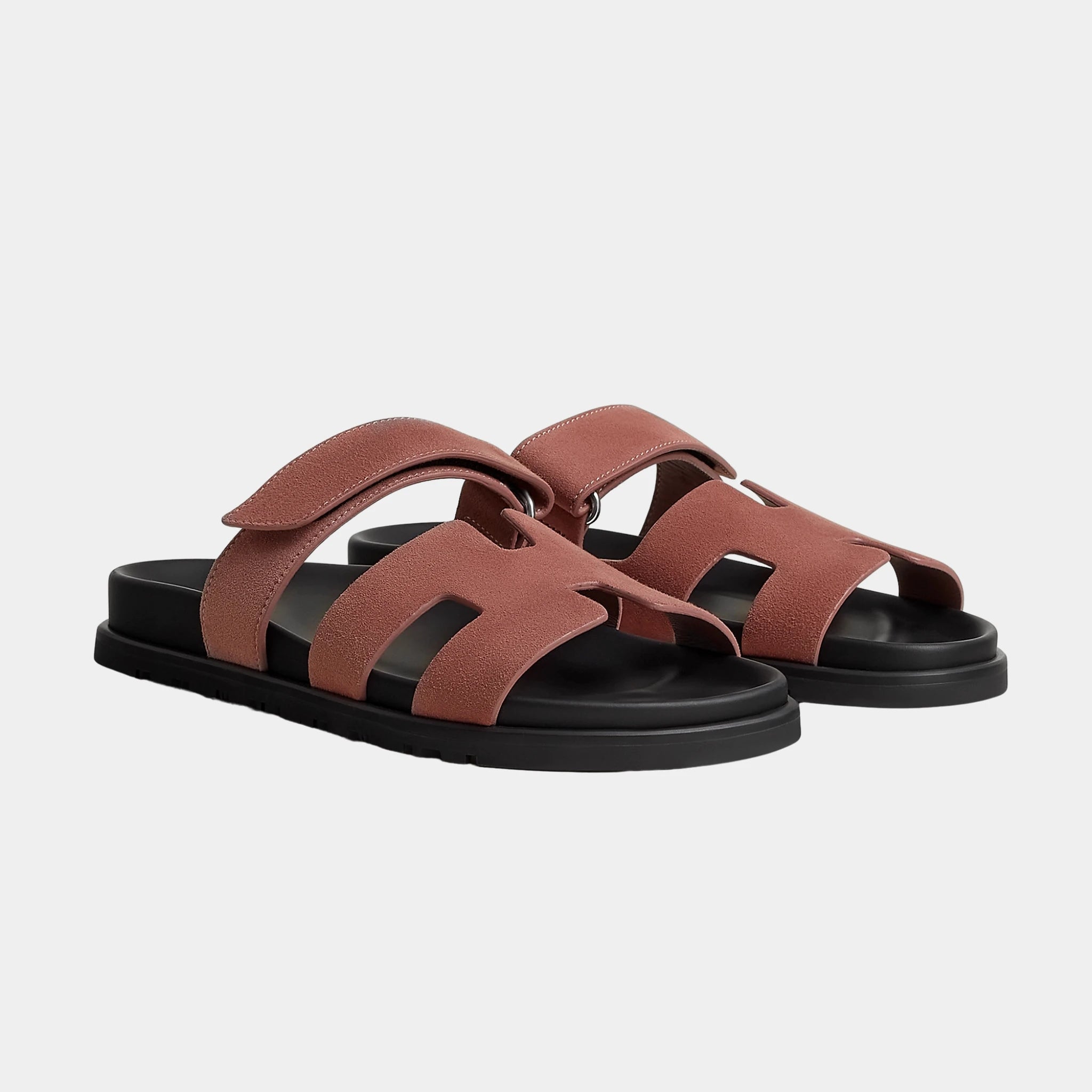 Hermes Chypre Sandals Suede Goatskin Women, Rose Antique, Front