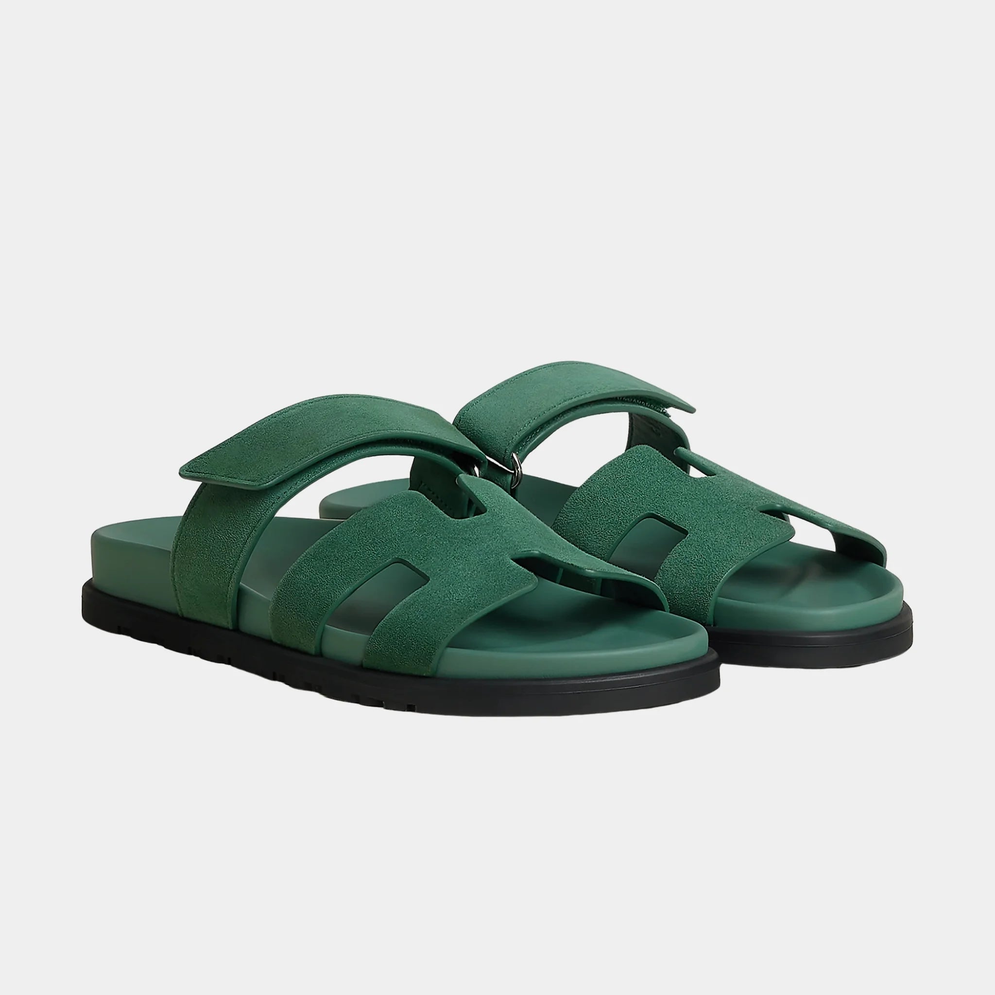 Hermes Chypre Sandals Suede Goatskin Women, Vert, Front