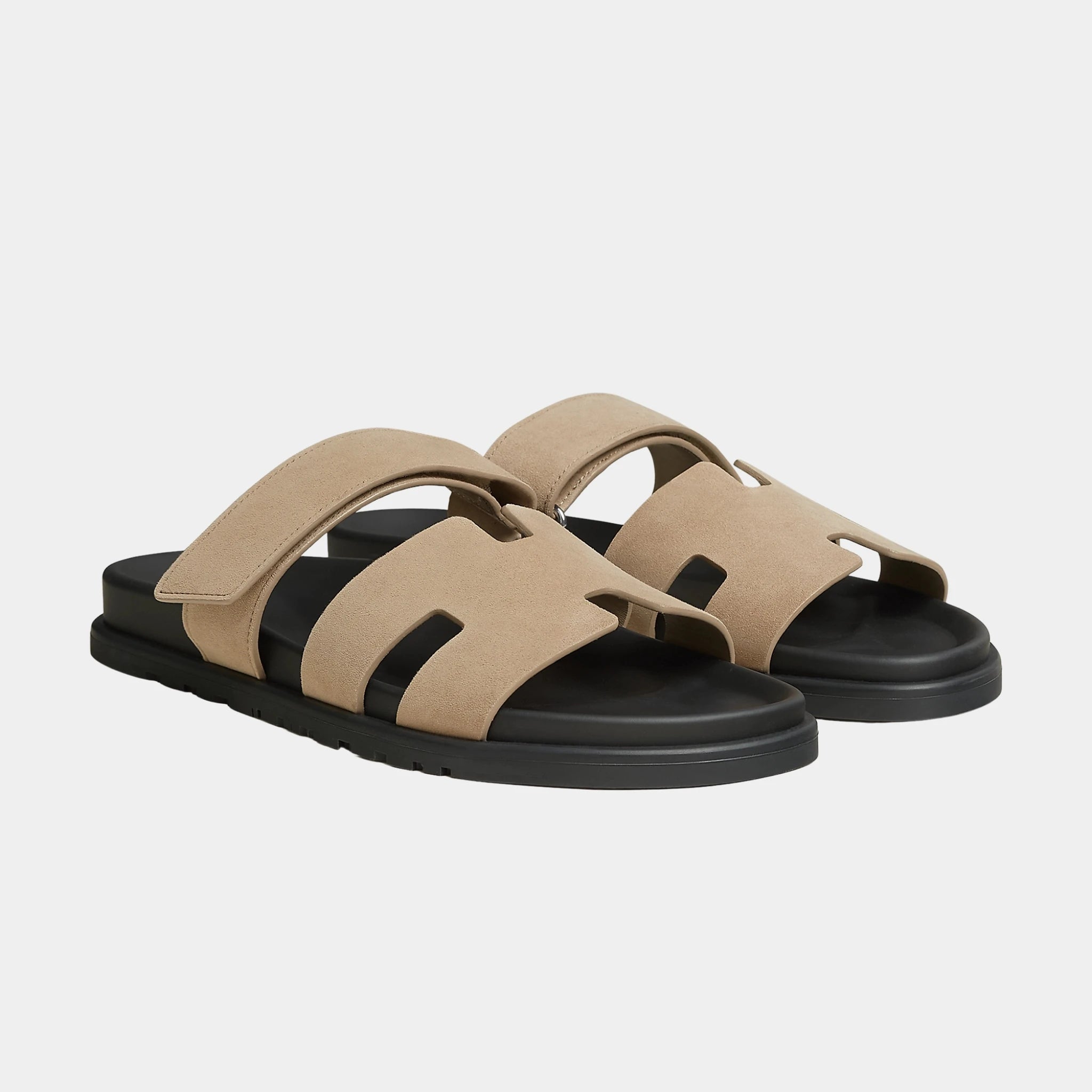 Hermes Chypre Sandals Suede Men, Beige Sable, Front