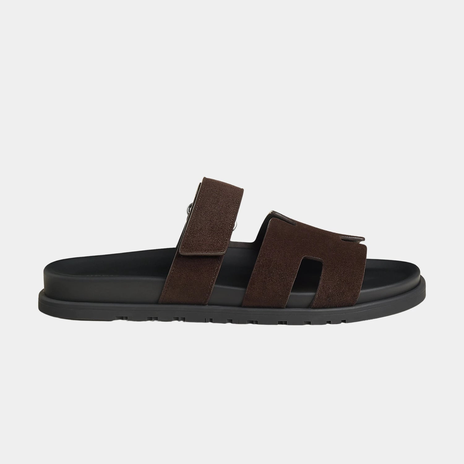 Hermes Chypre Sandals Suede Men, Marron Ebene, Side