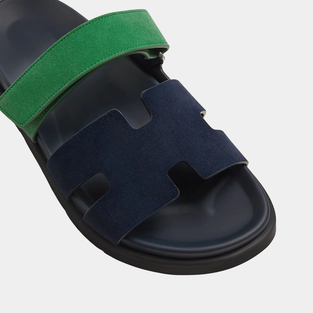 Hermes Chypre Sandals Two Tone Suede Goatskin Men, Marine, Vert Jungle, Top
