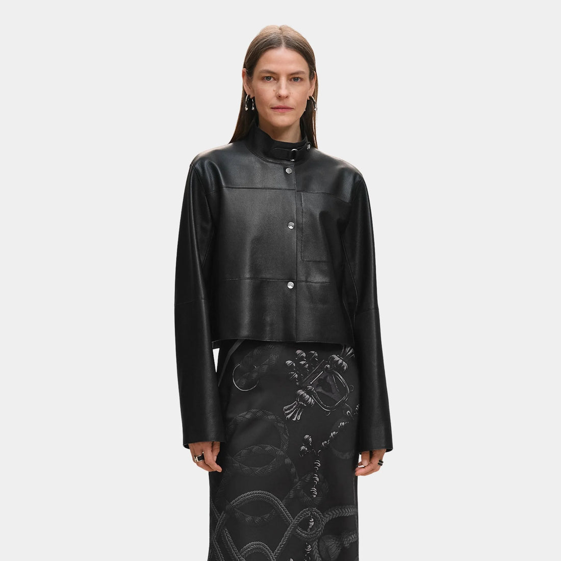 Hermes City Jacket in Grained Goatskin, Noir, Front