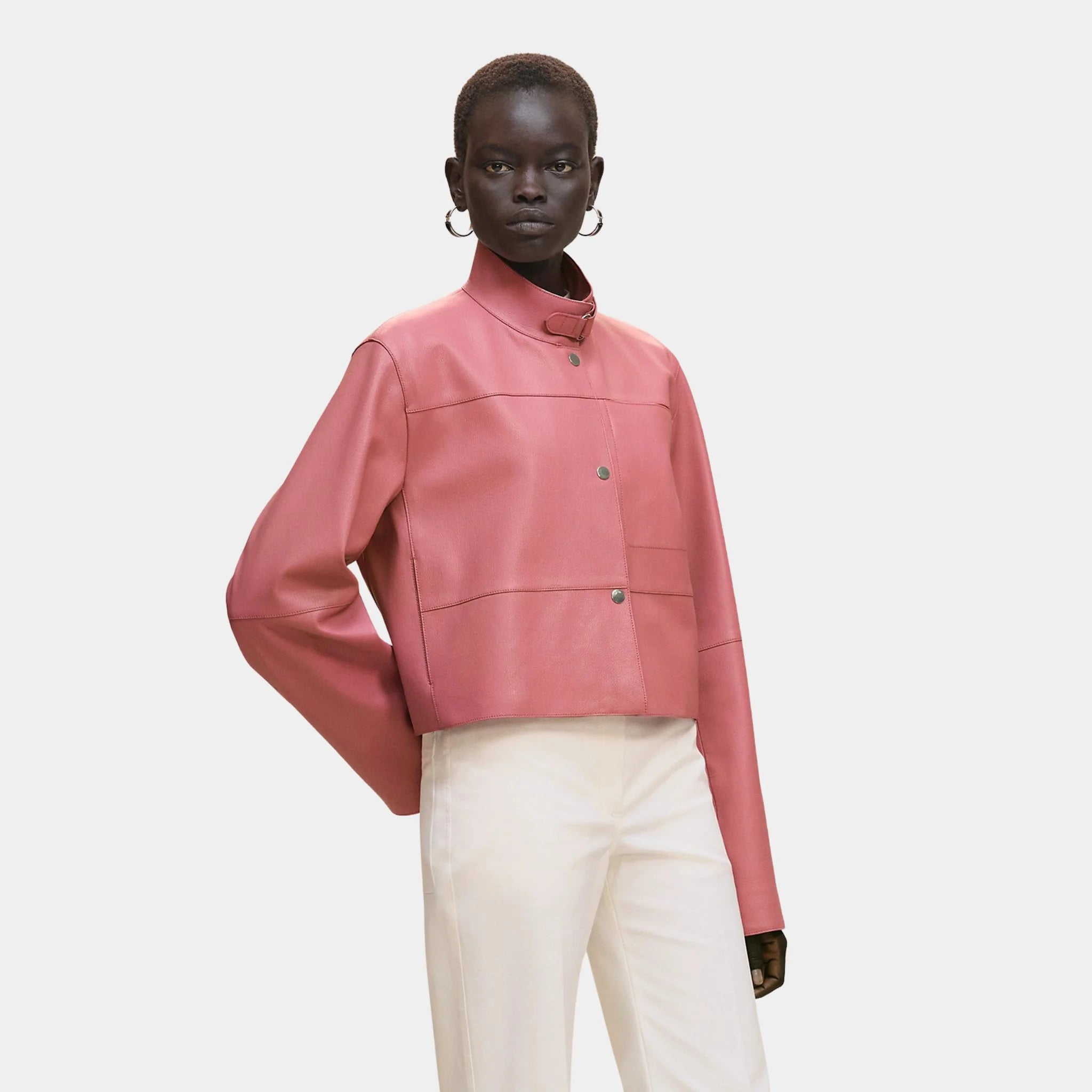 Hermes City Jacket in Grained Goatskin, Rose Pinson, Front