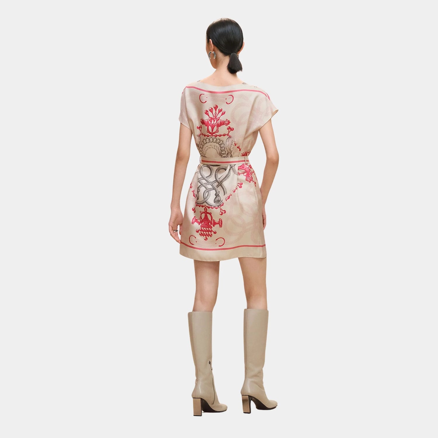 Hermes Classic Tunic with Palefroi Remix Print, Beige Avoine, Back
