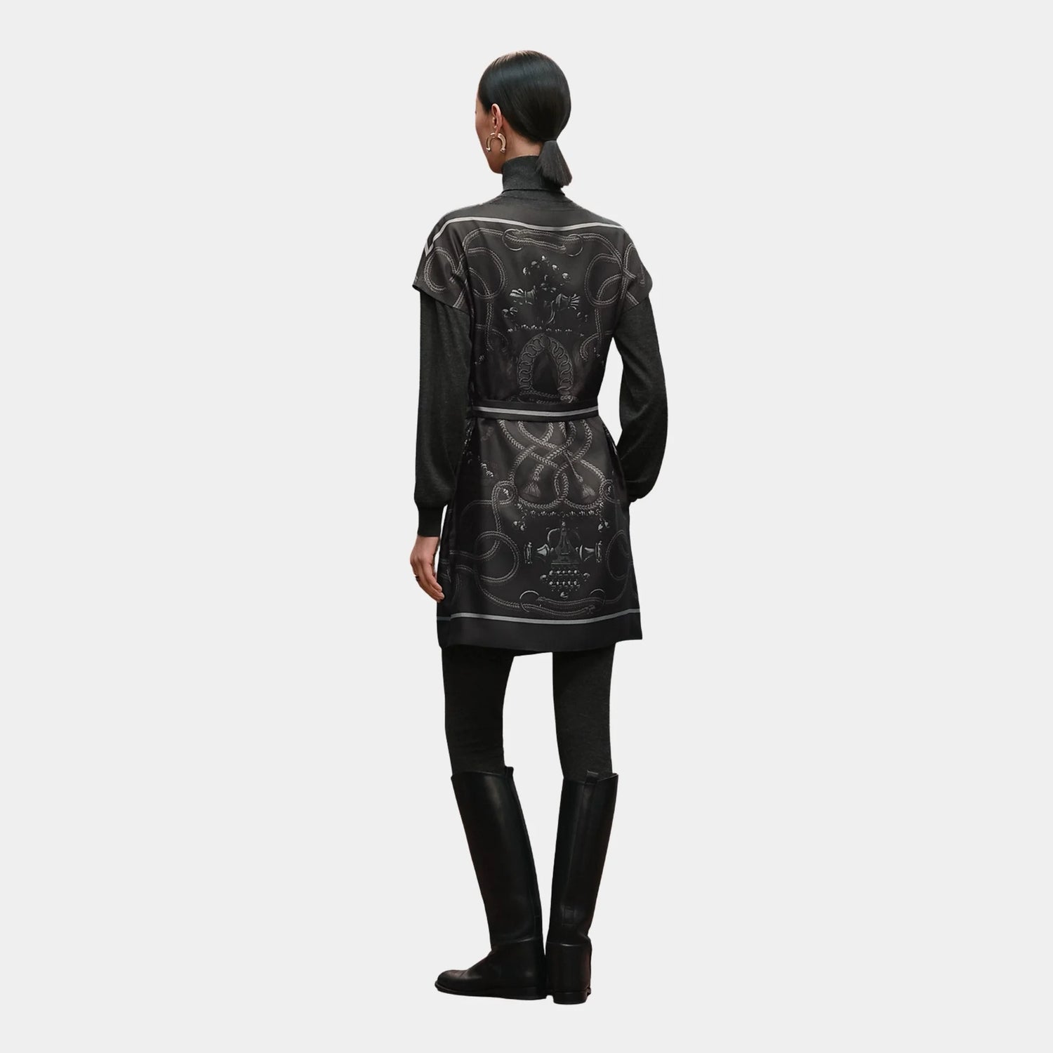 Hermes Classic Tunic with Palefroi Remix Print, Gris Charbon, Back