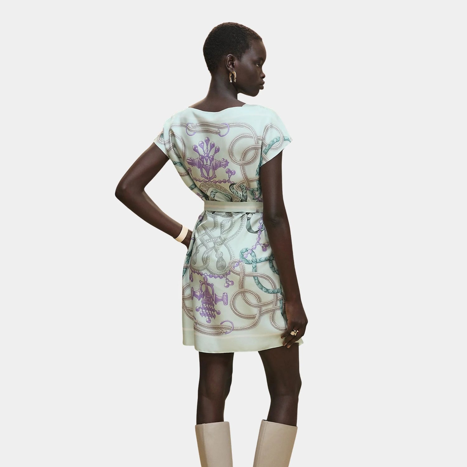 Hermes Classic Tunic with Palefroi Remix Print, Vert Embrun, Back