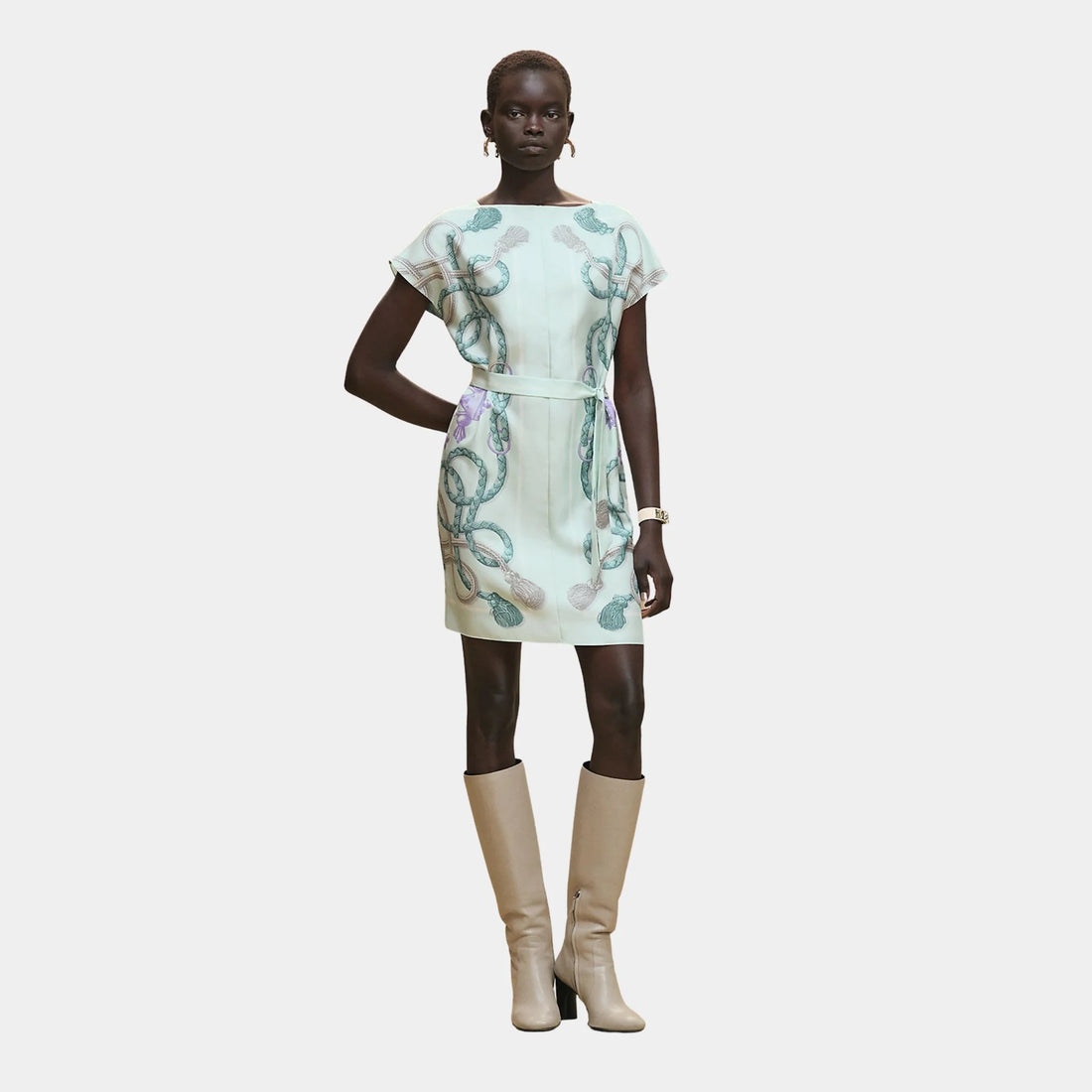 Hermes Classic Tunic with Palefroi Remix Print, Vert Embrun, Front