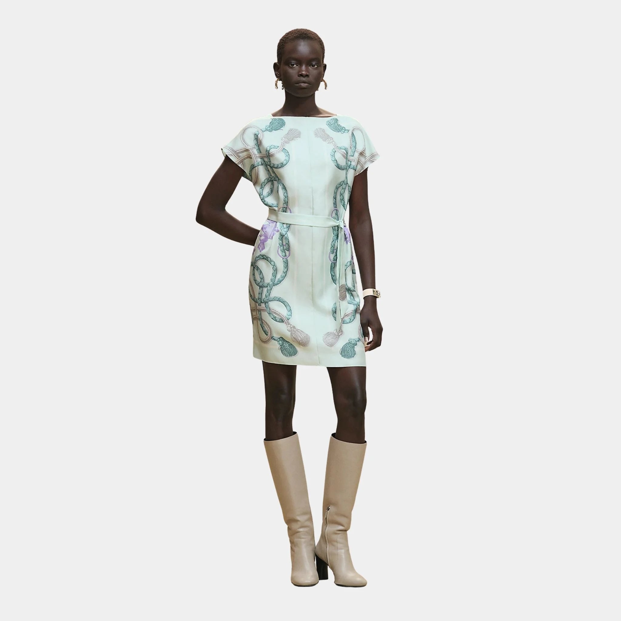 Hermes Classic Tunic with Palefroi Remix Print, Vert Embrun, Front