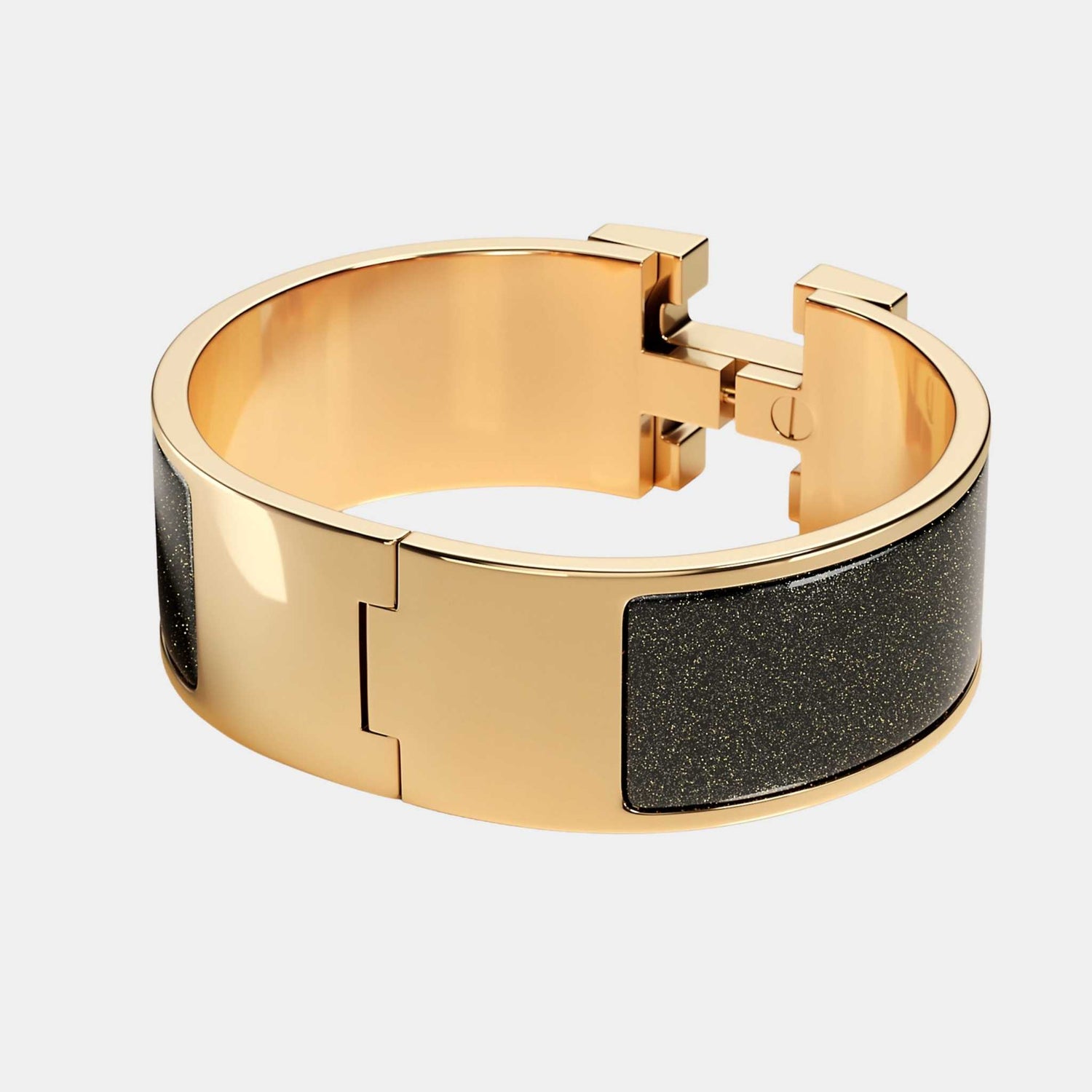 Hermes Clic Clac H Glitter Wide Bracelet Gold Plated, Back